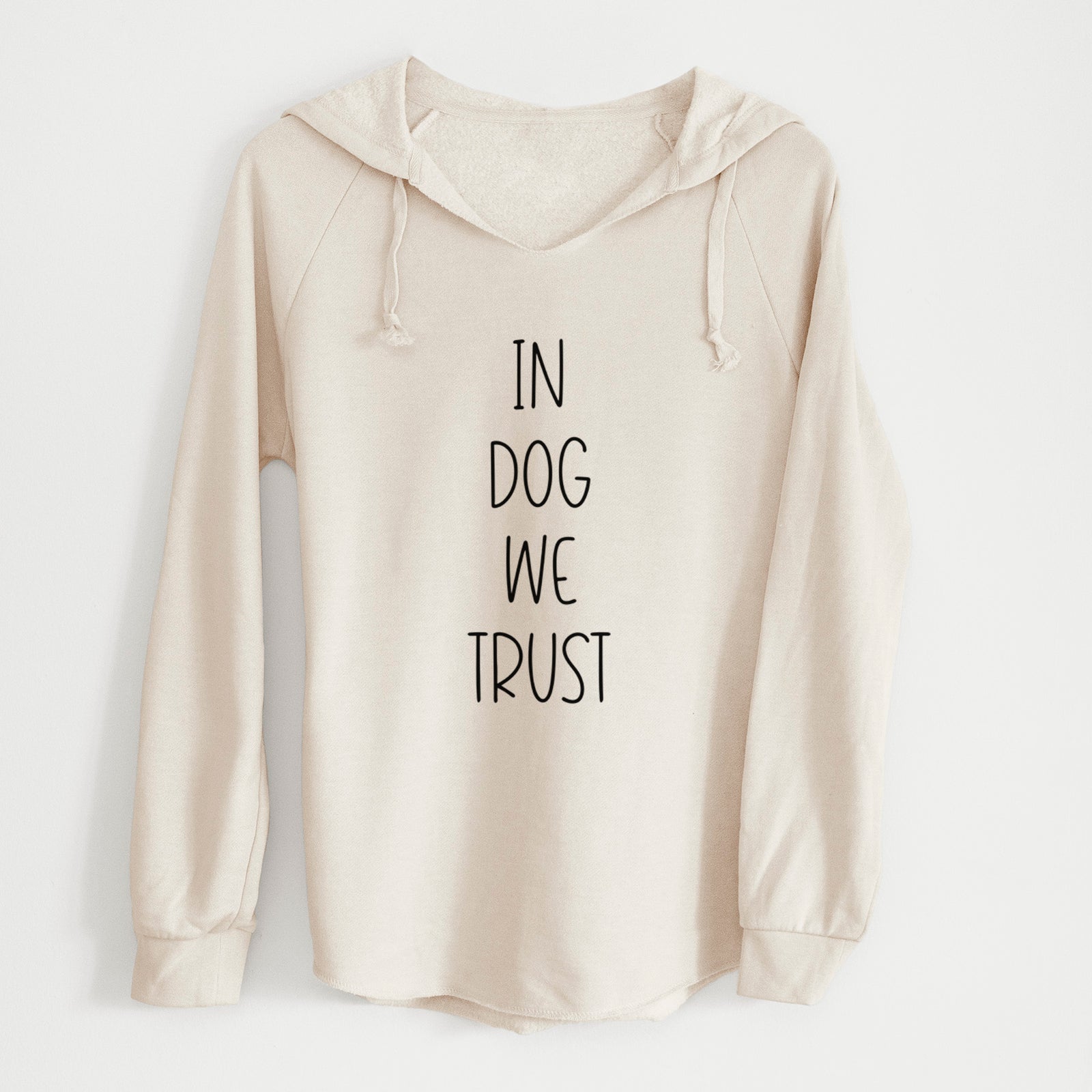 'In Dog We Trust' design on a Bone Cali Wave Hooded Sweatshirt