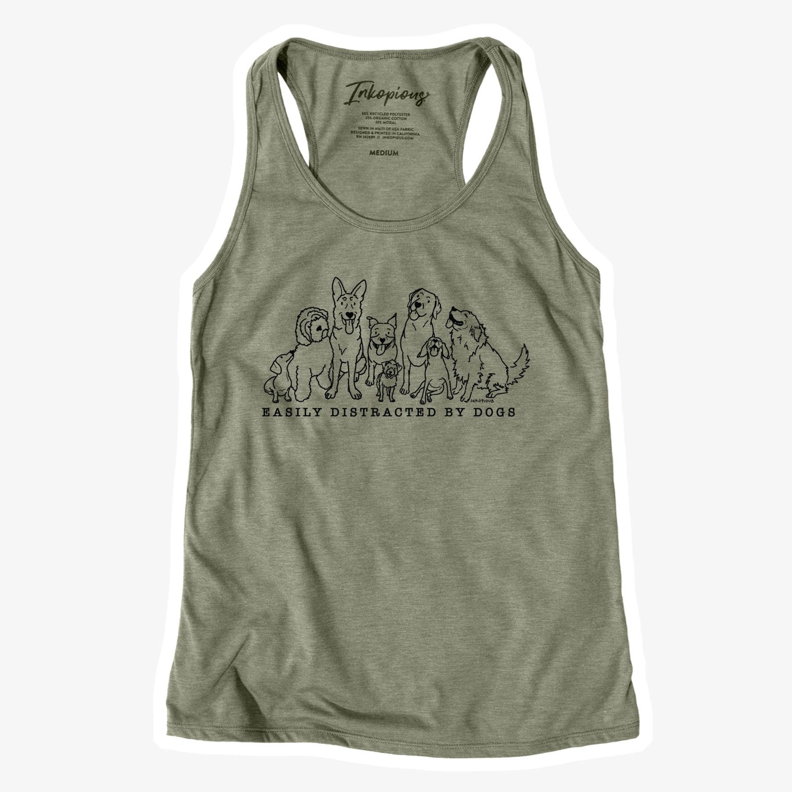'LAST CHANCE – Distracted by Dogs' design on an Easily racerback tank top