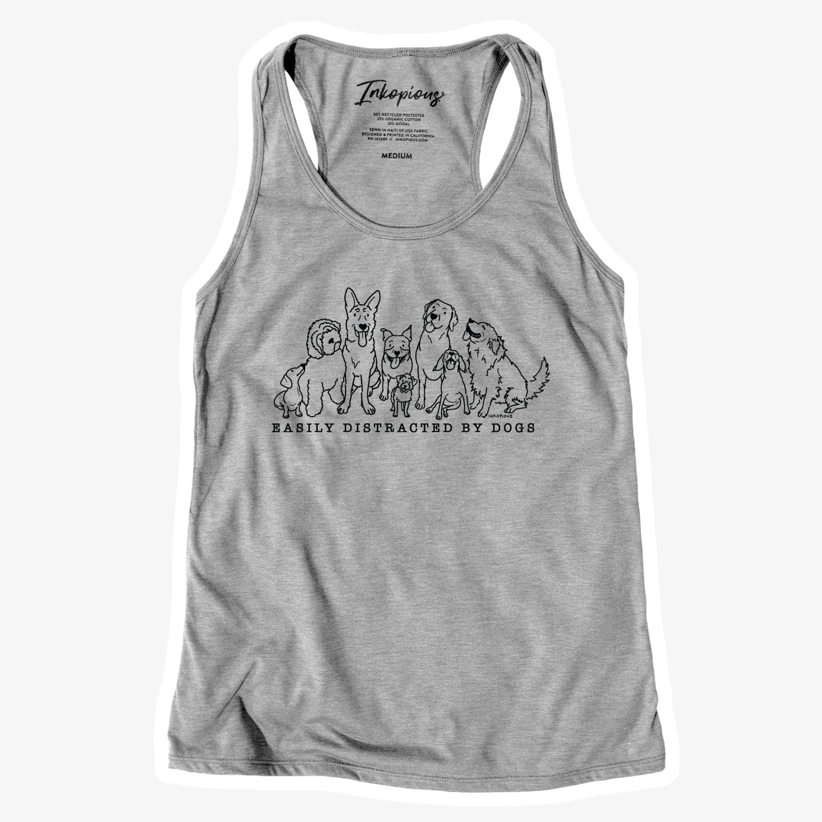 'LAST CHANCE – Distracted by Dogs' design on an Easily racerback tank top