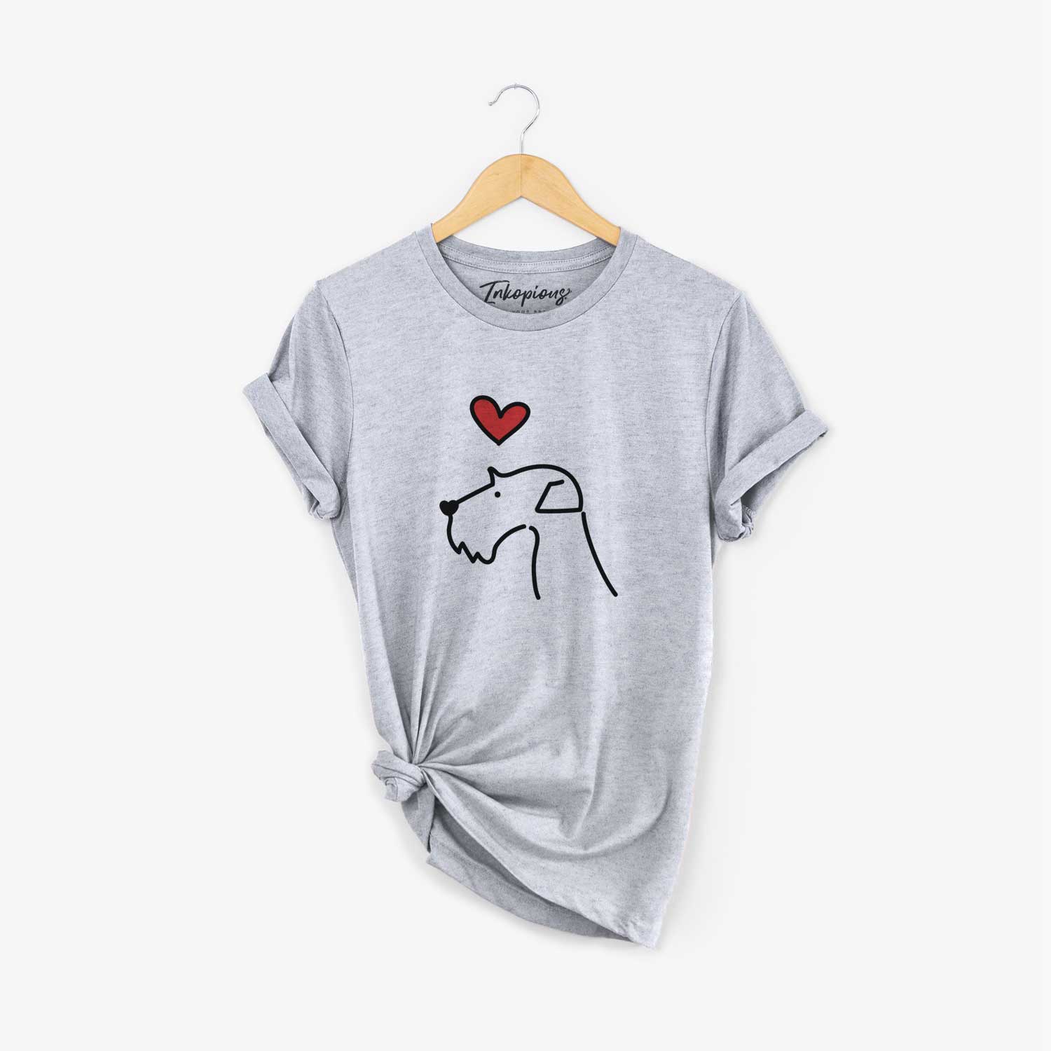 Minimalist line drawing of an Airedale Terrier with a red heart on a Grey Unisex crewneck