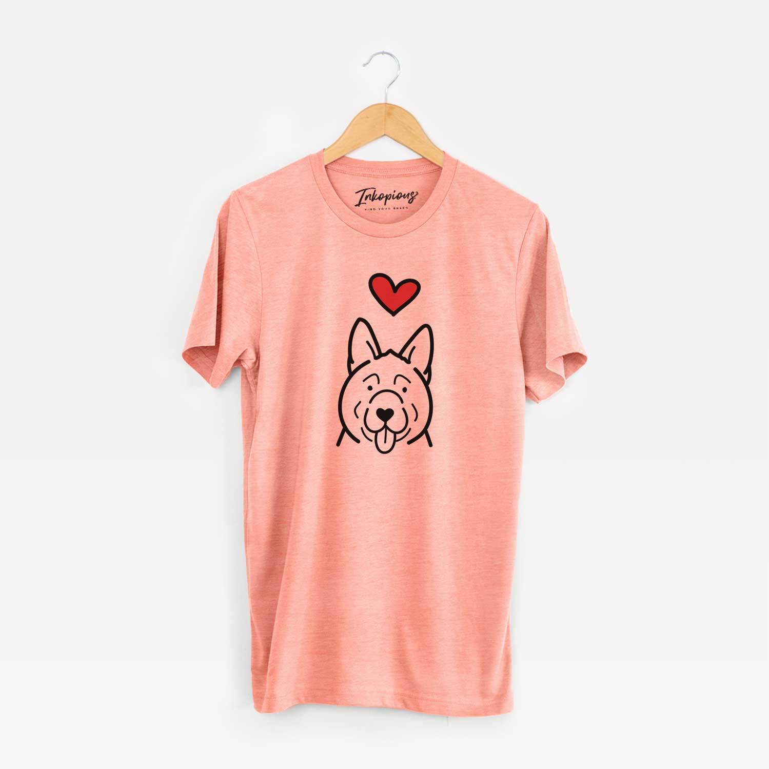 Minimalist line drawing of an Akita with a red heart on a Sunset Unisex crewneck