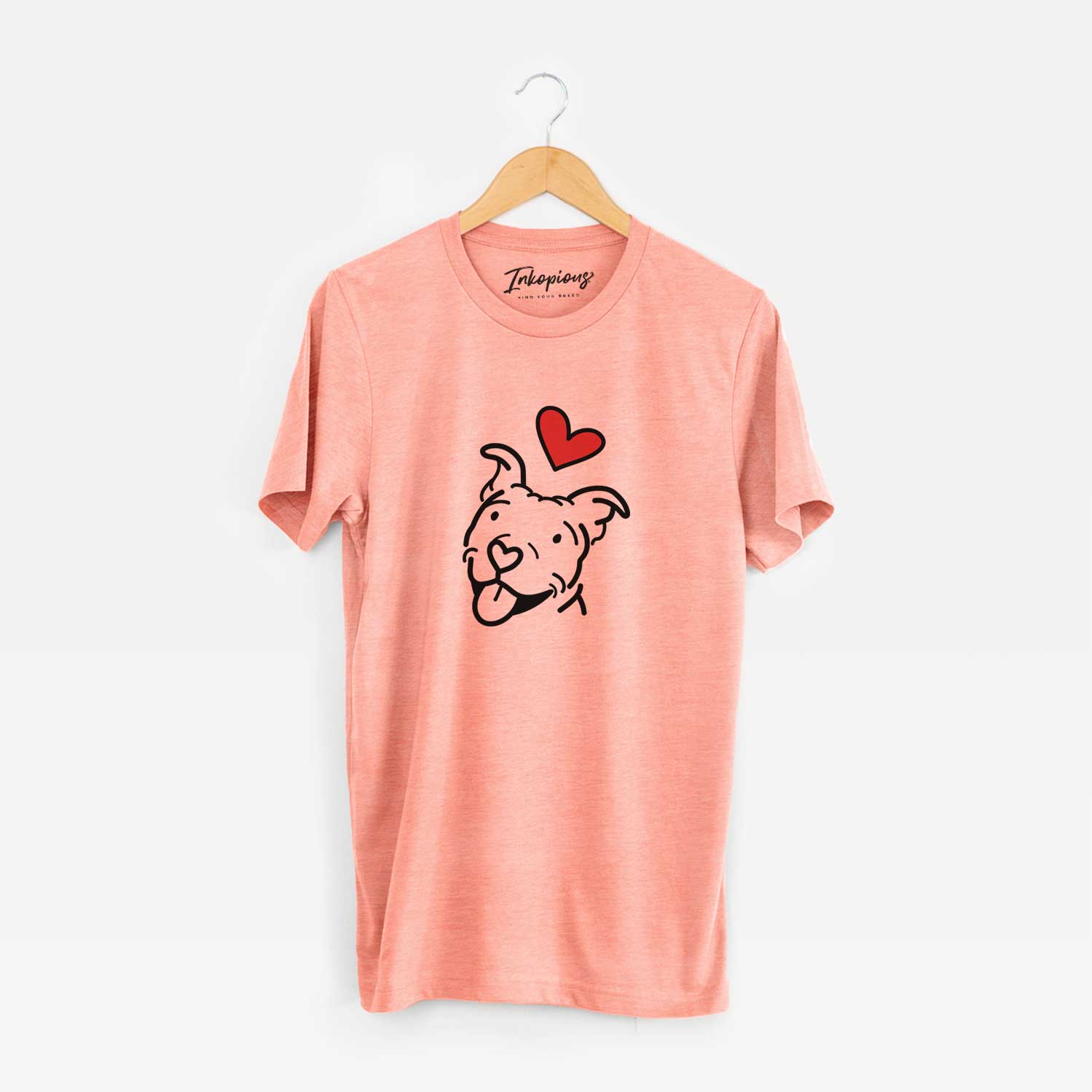 Minimalist line drawing of Arlo the Pitbull with a red heart on a Sunset Unisex crewneck