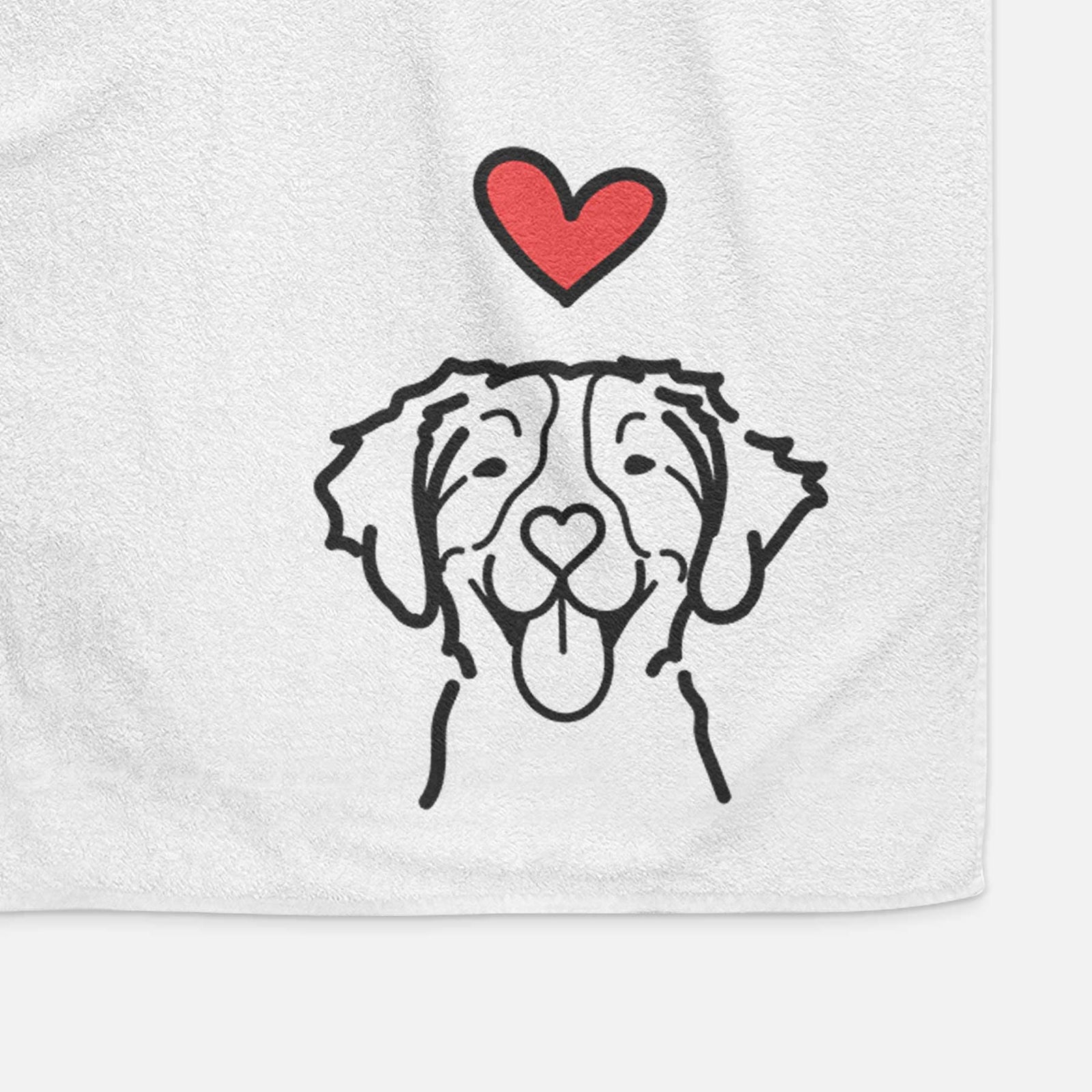 Minimalist line drawing of a Brittany with a red heart on a decorative hand towel