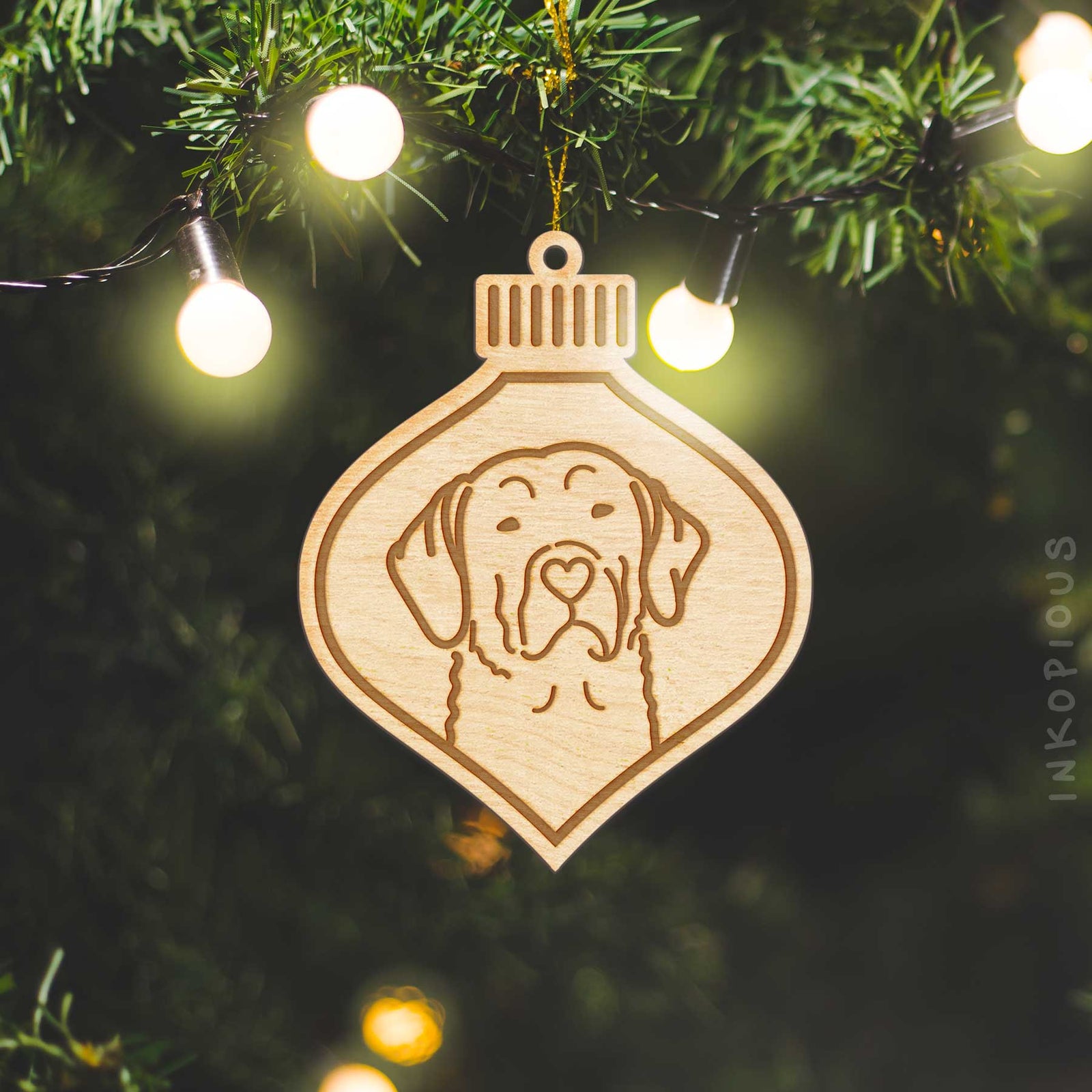 Minimalist line drawing of a Chesapeake Bay Retriever with a red heart on an Ornament wooden ornament