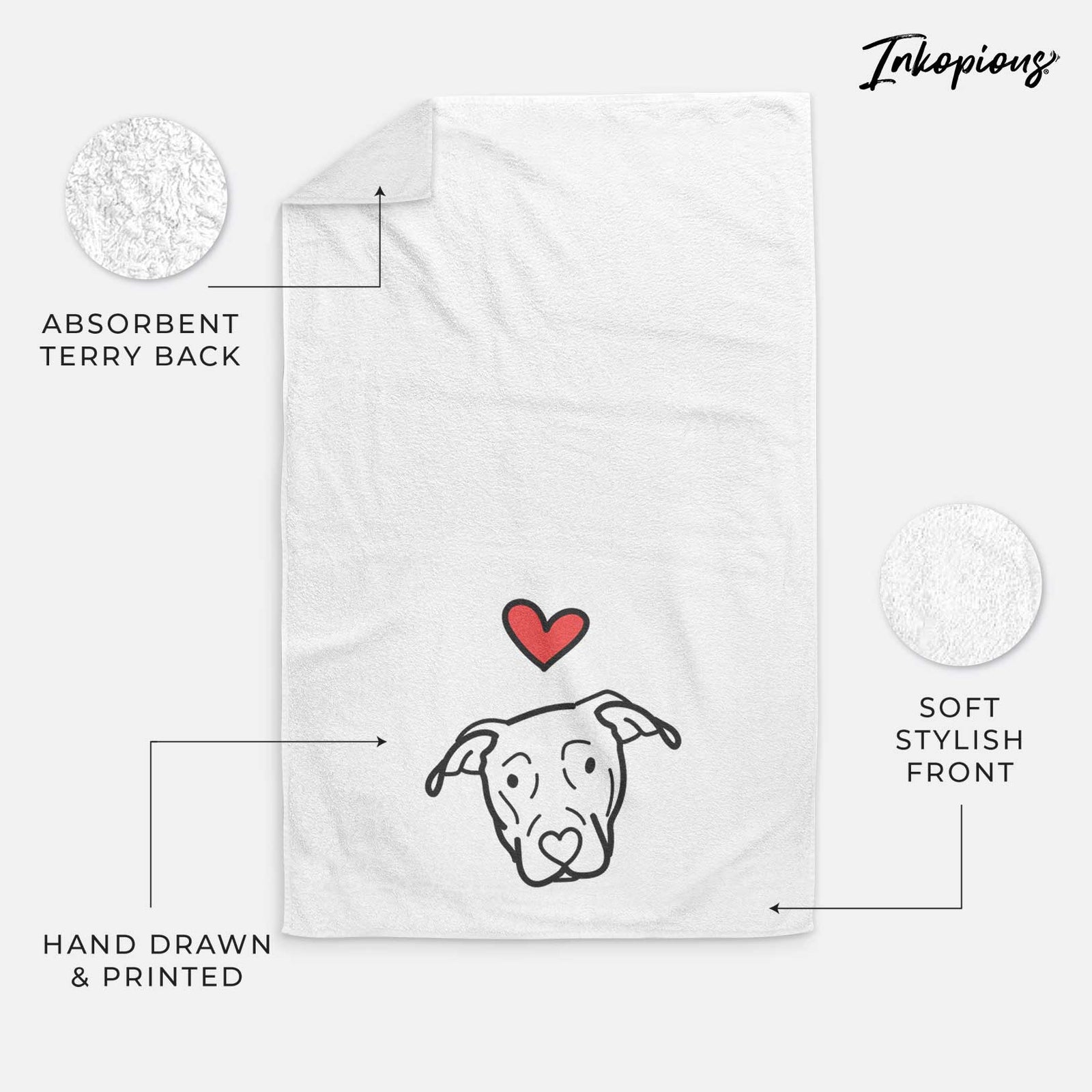 Minimalist line drawing of a Catahoula with a red heart on a decorative hand towel