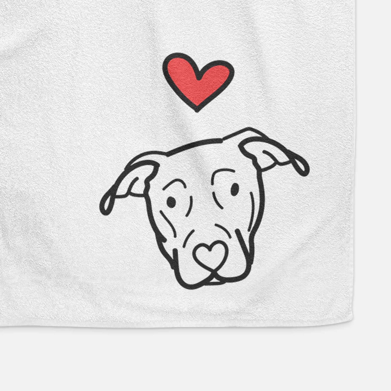 Minimalist line drawing of a Catahoula with a red heart on a decorative hand towel