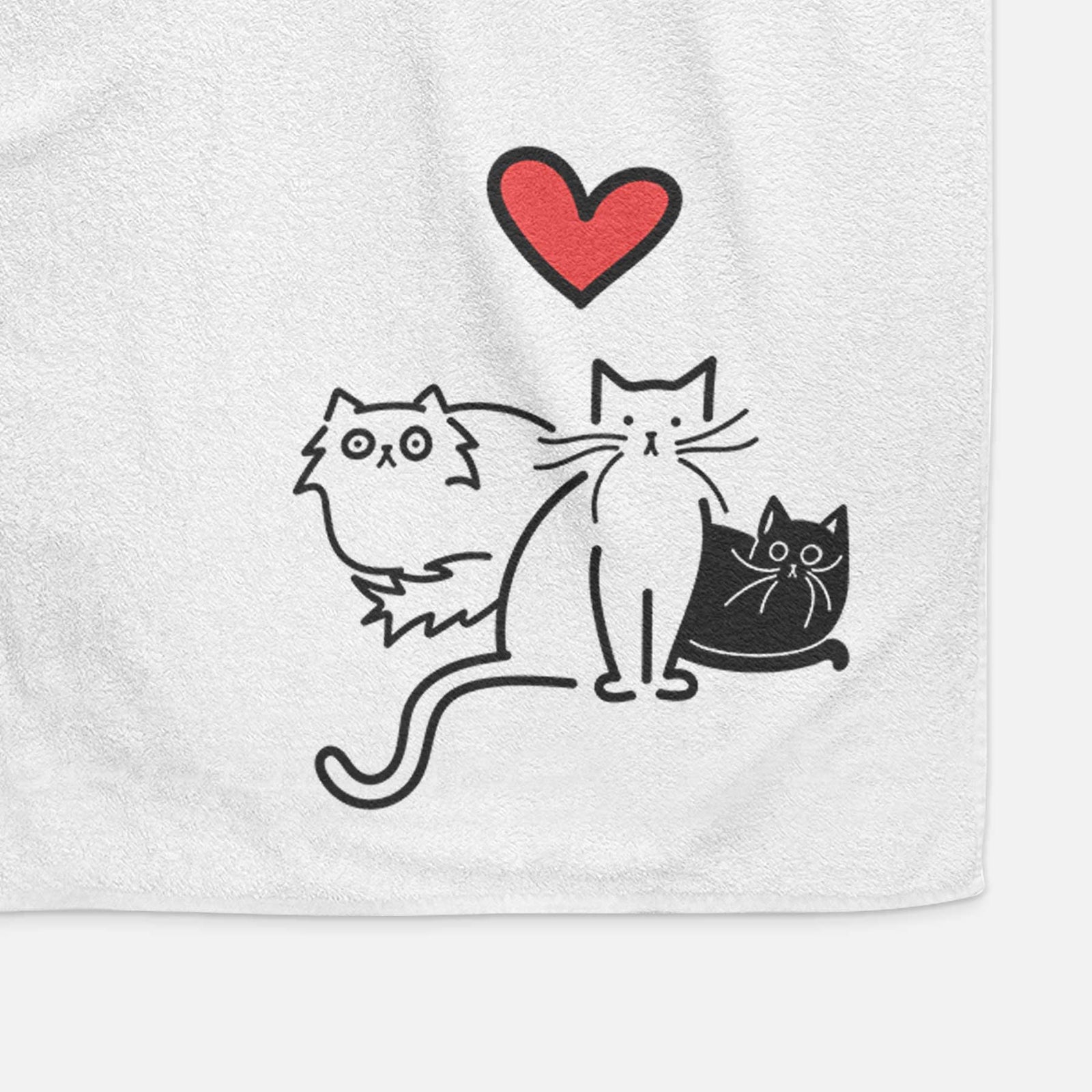 Minimalist line drawing of Cats - Cats with a red heart on a decorative hand towel