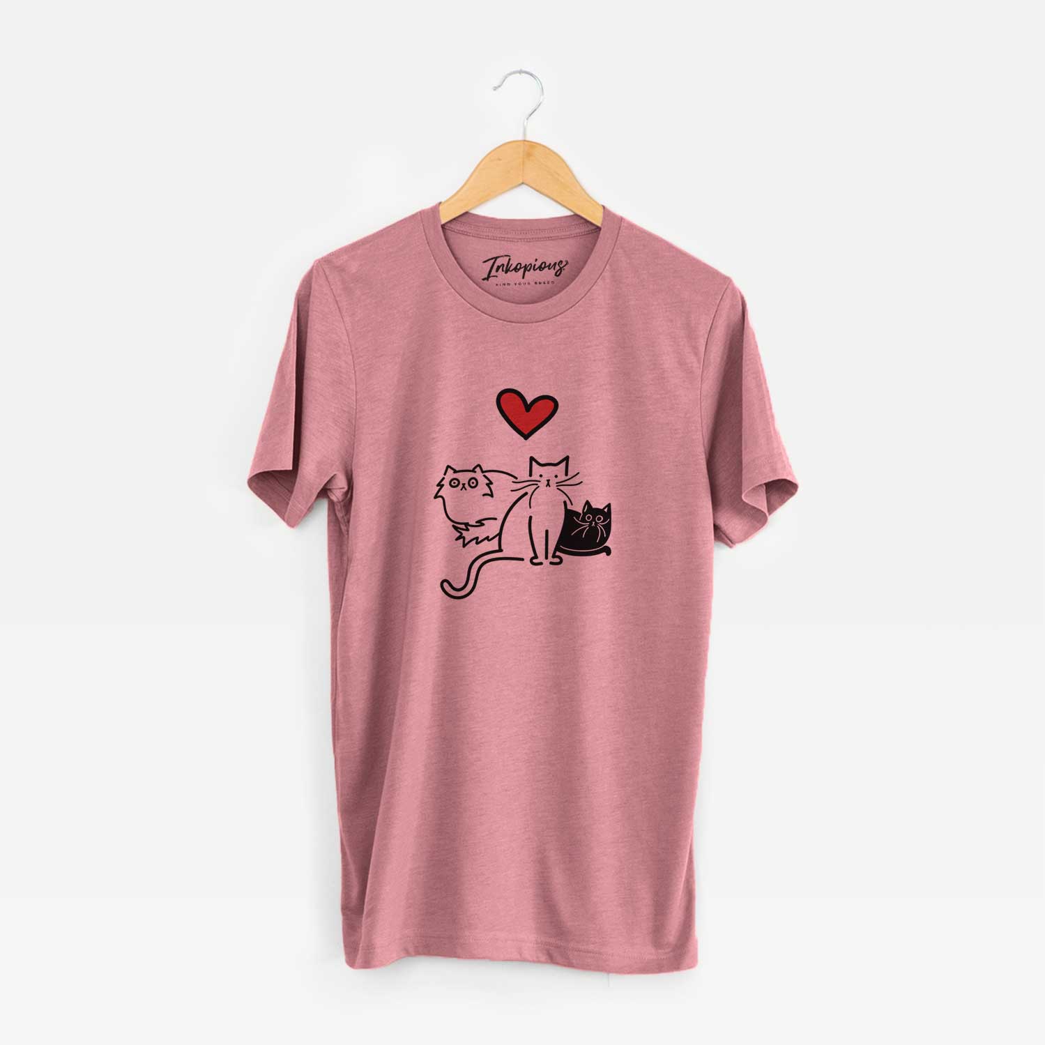 Minimalist line drawing of Cats - Cats with a red heart on a Mauve Unisex crewneck
