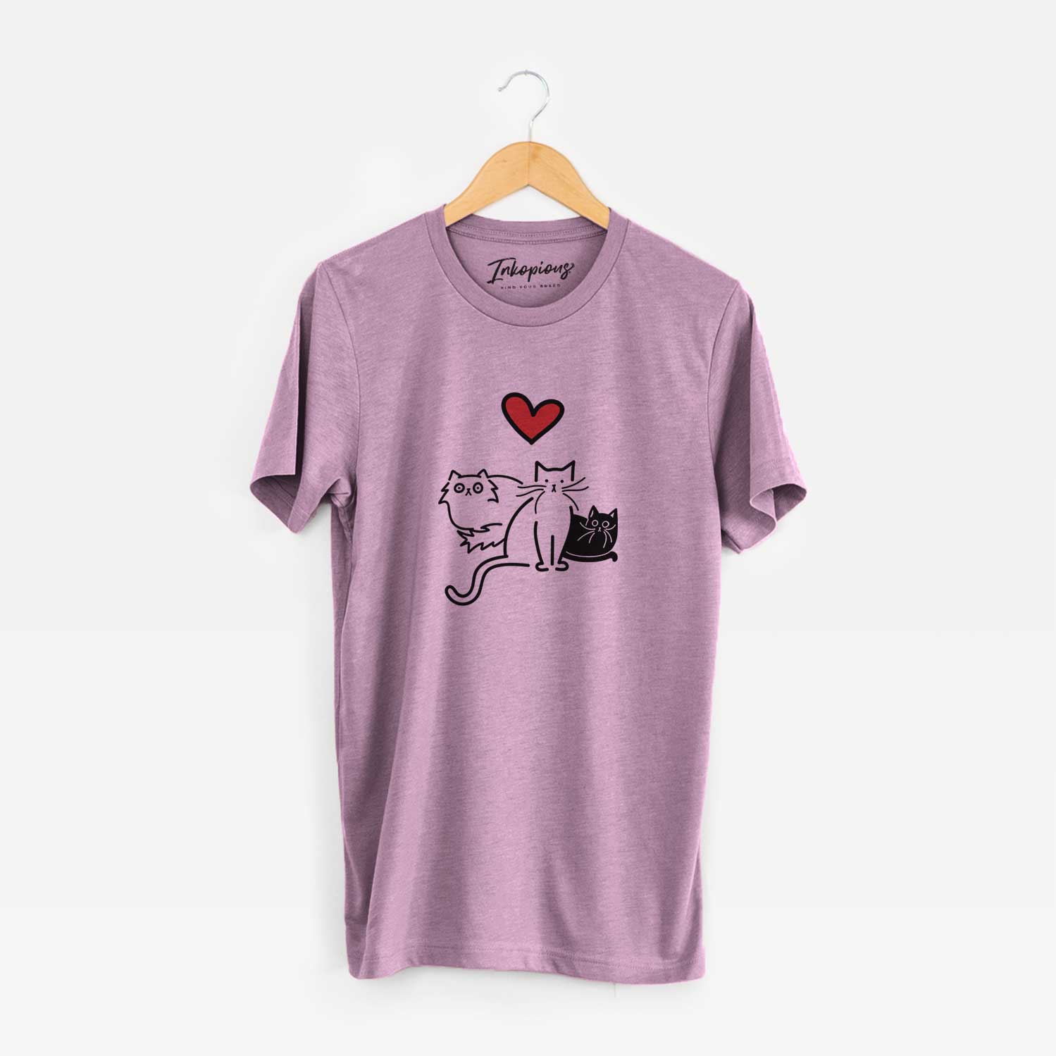 Minimalist line drawing of Cats - Cats with a red heart on an Orchid Unisex crewneck