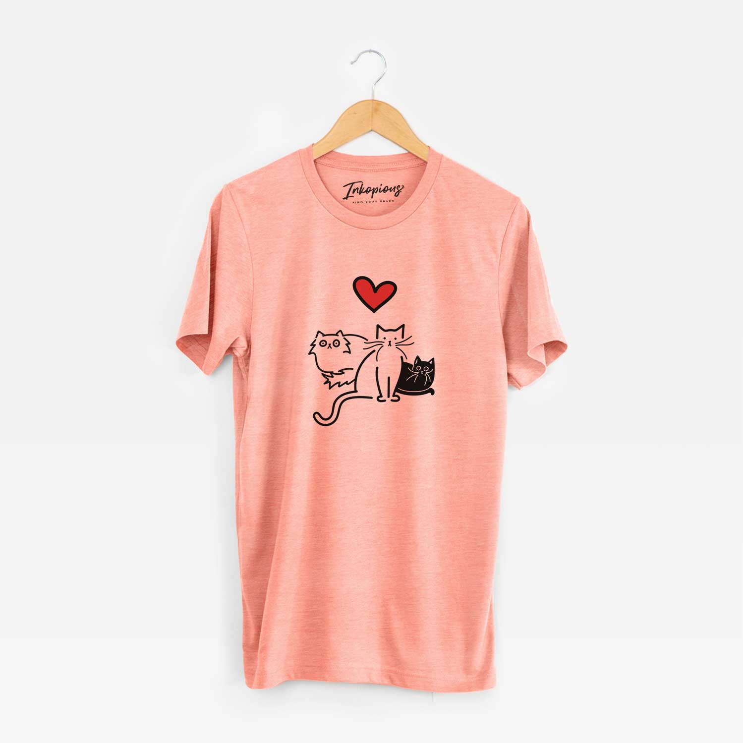 Minimalist line drawing of Cats - Cats with a red heart on a Sunset Unisex crewneck