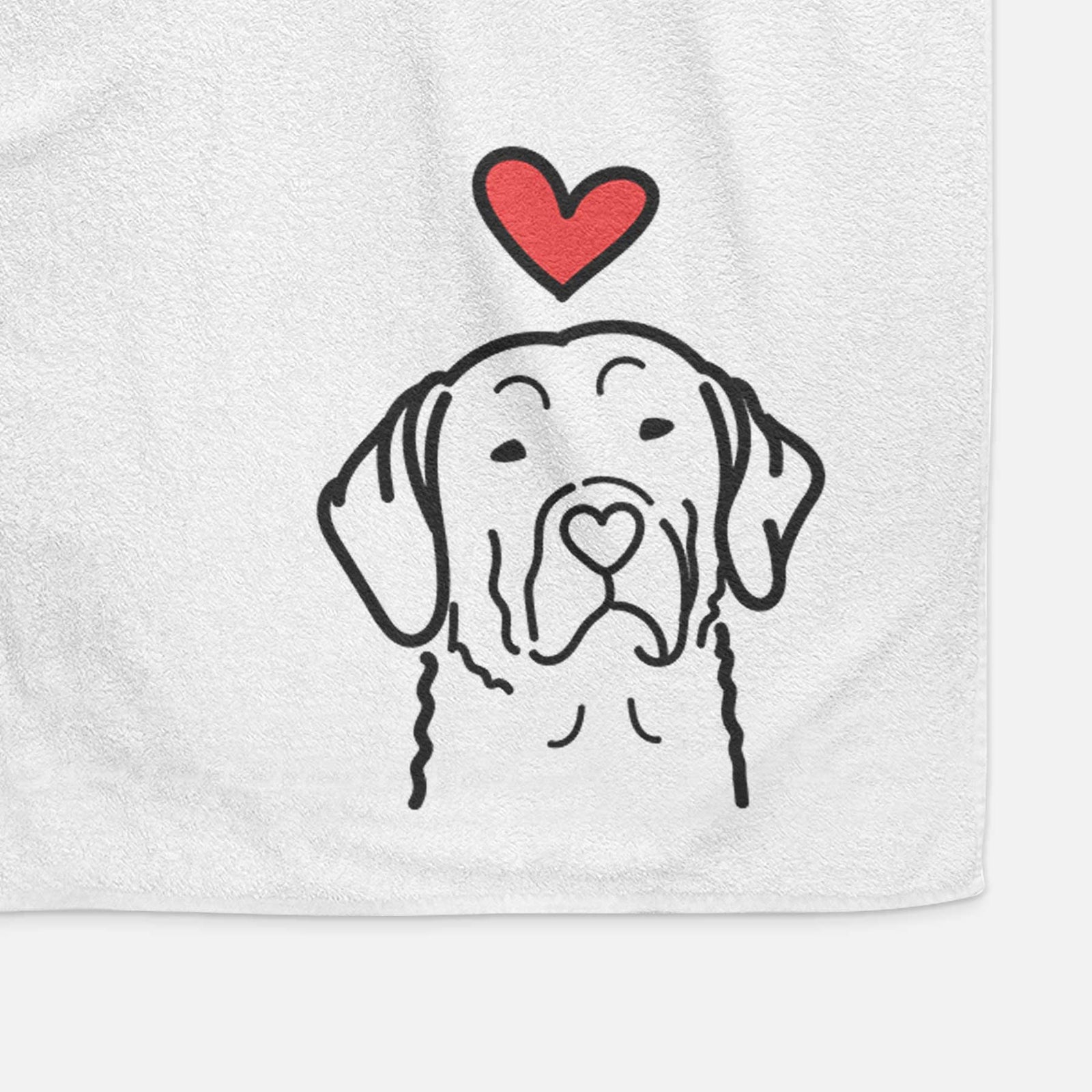 Minimalist line drawing of a Chesapeake Bay Retriever with a red heart on a decorative hand towel