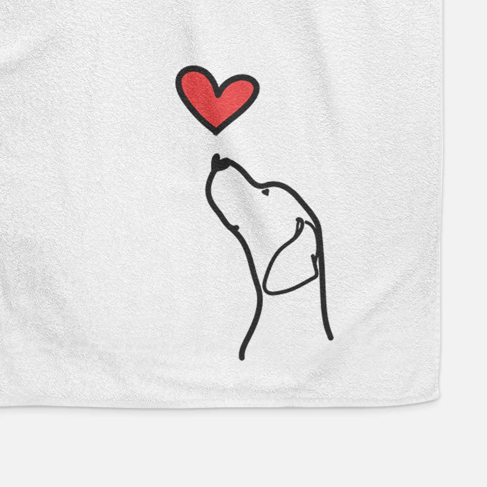 Minimalist line drawing of an English Pointer Profile with a red heart on a decorative hand towel