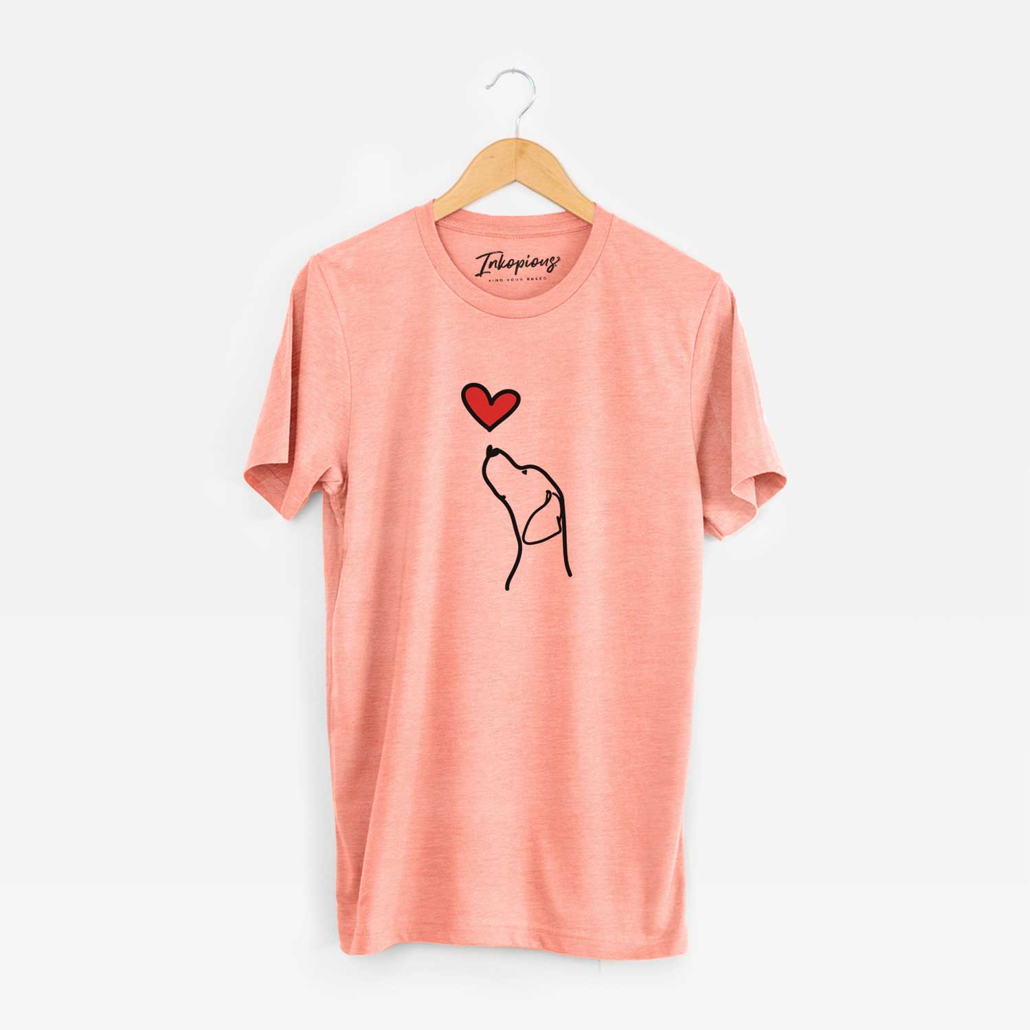 Minimalist line drawing of an English Pointer Profile with a red heart on a Sunset Unisex crewneck