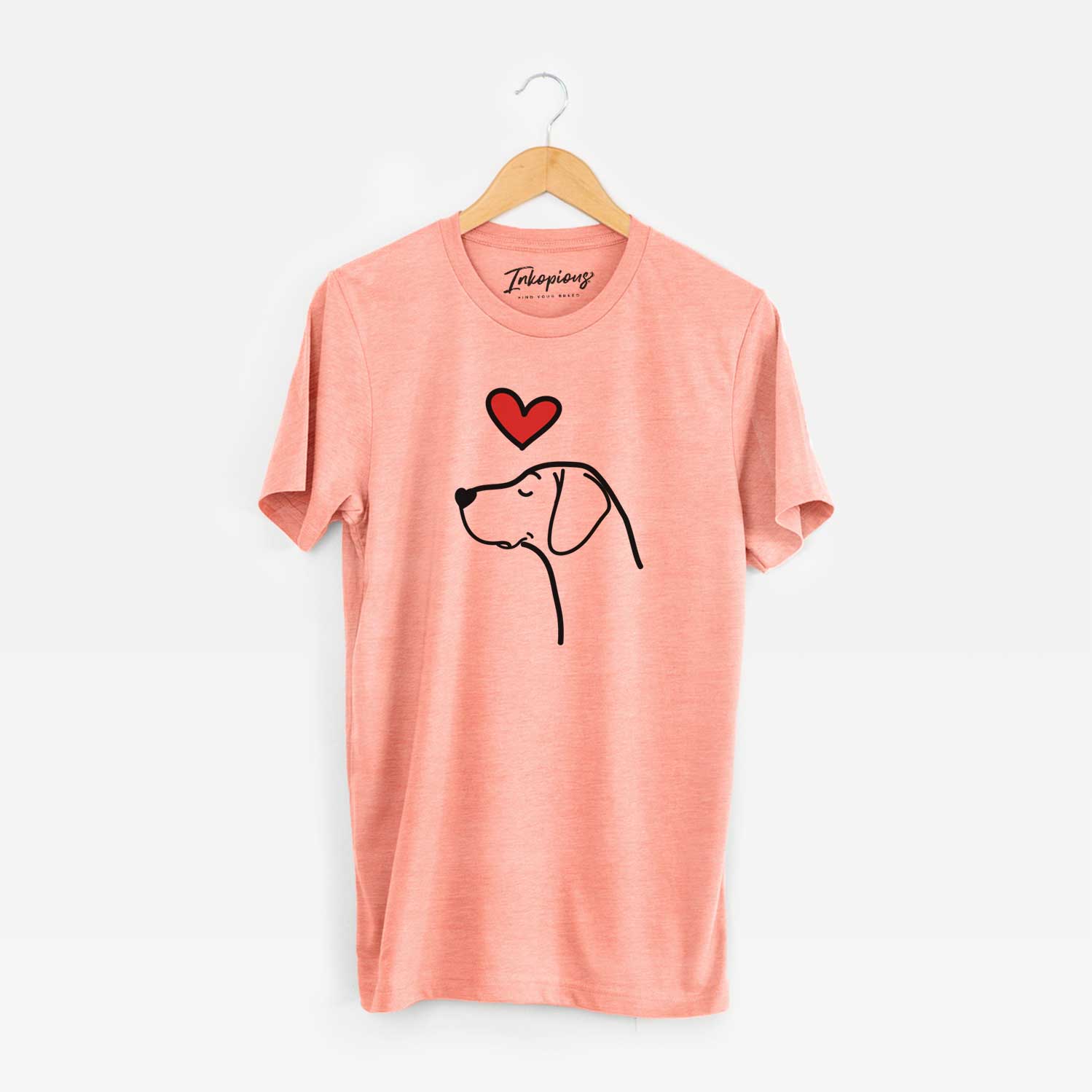 Minimalist line drawing of a German Shorthaired Pointer with a red heart on a Sunset Unisex crewneck
