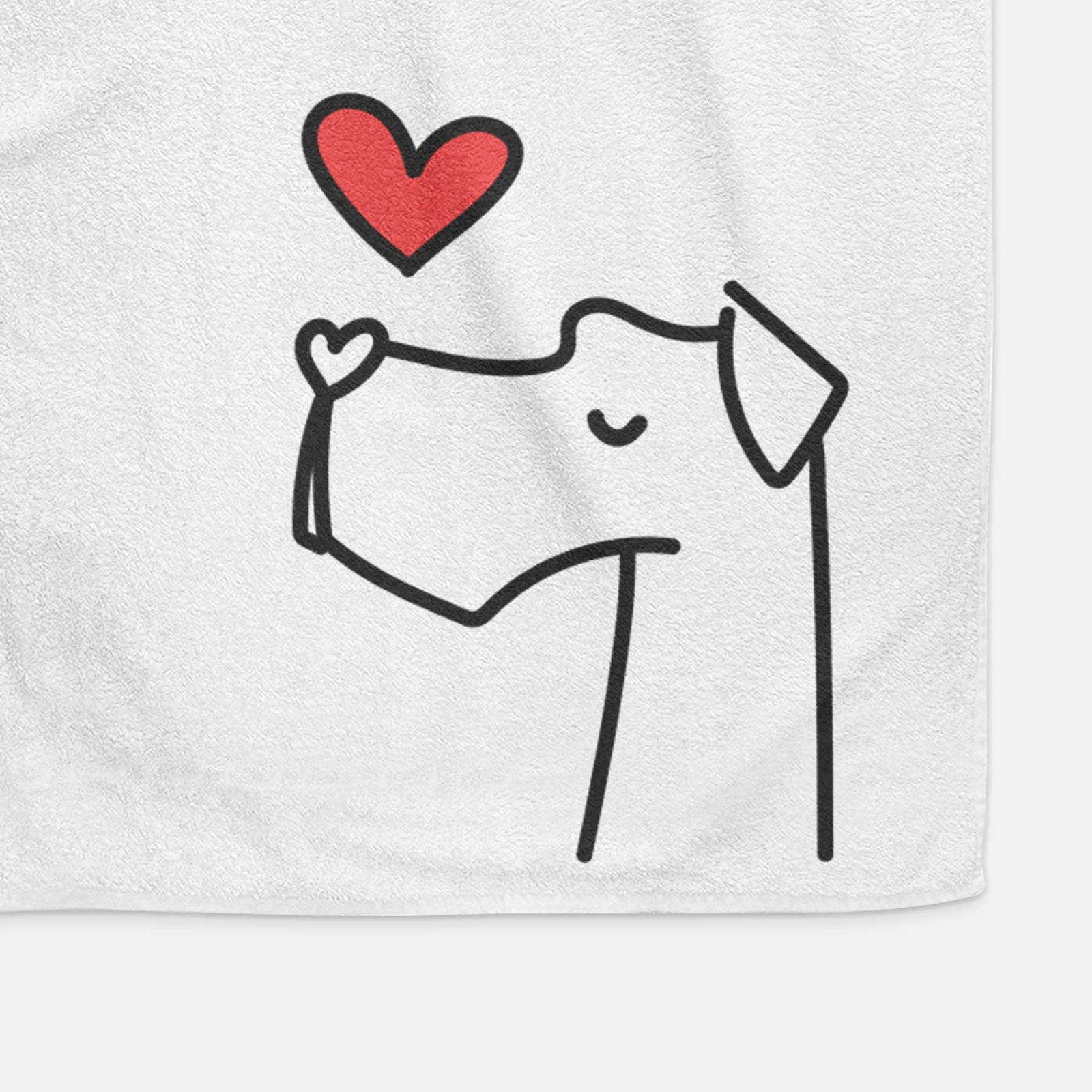 Minimalist line drawing of a Great Dane with a red heart on a decorative hand towel