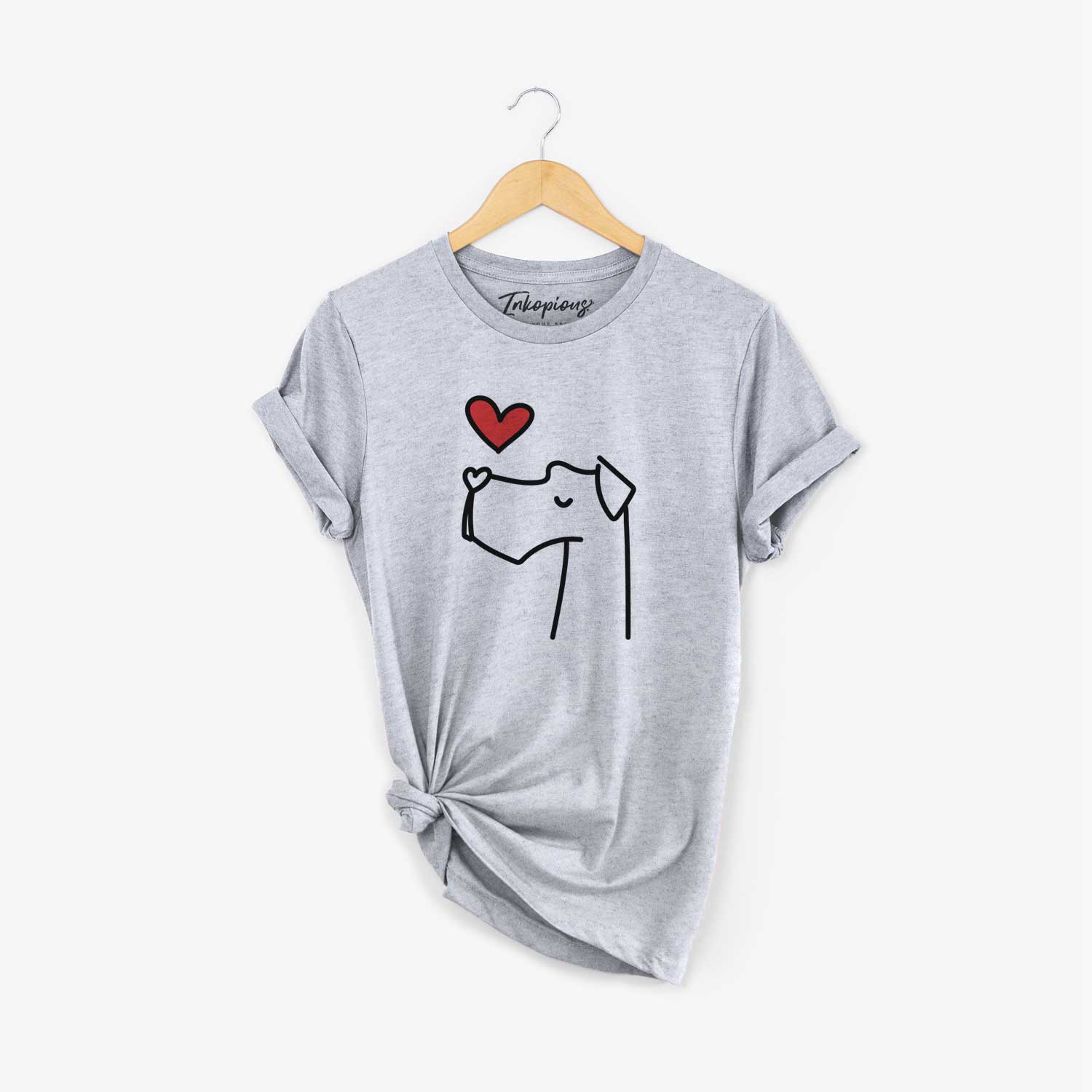 Minimalist line drawing of a Great Dane with a red heart on a Grey Unisex crewneck