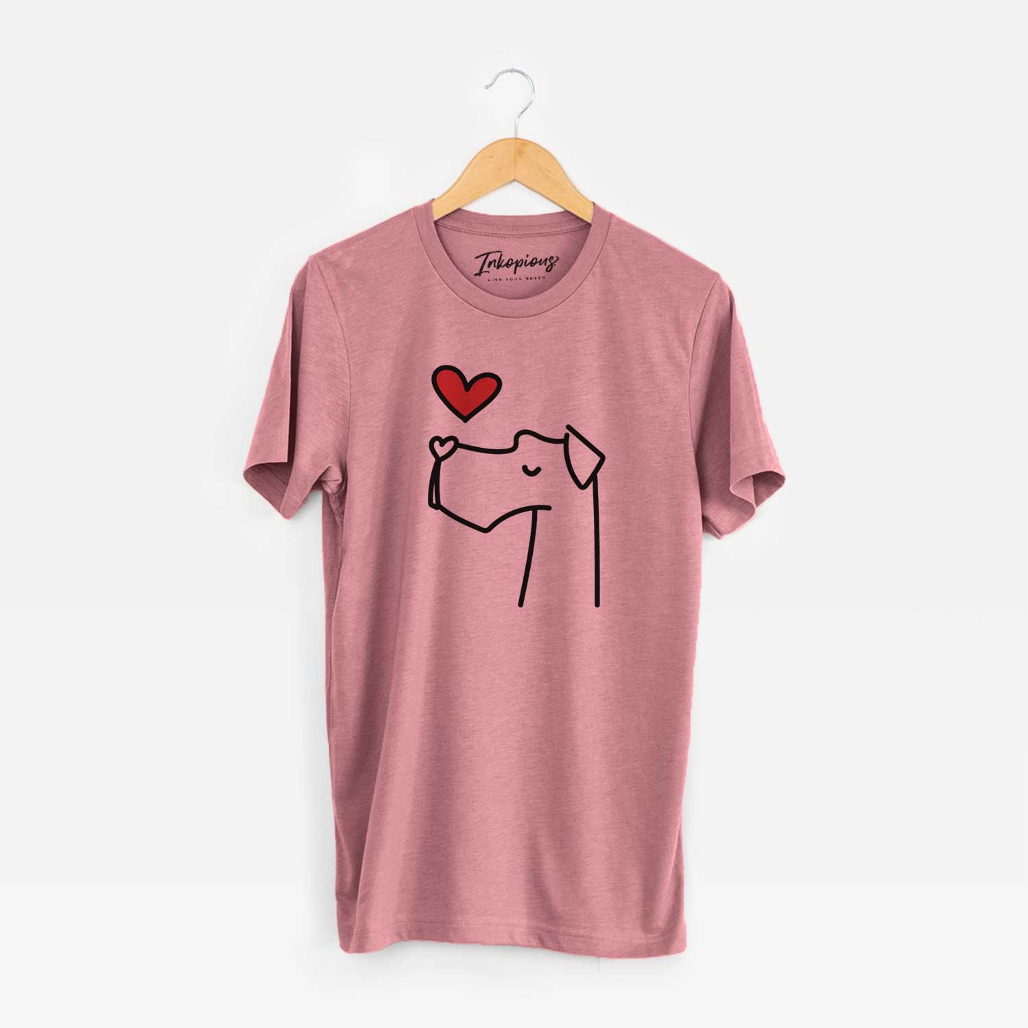Minimalist line drawing of a Great Dane with a red heart on a Mauve Unisex crewneck