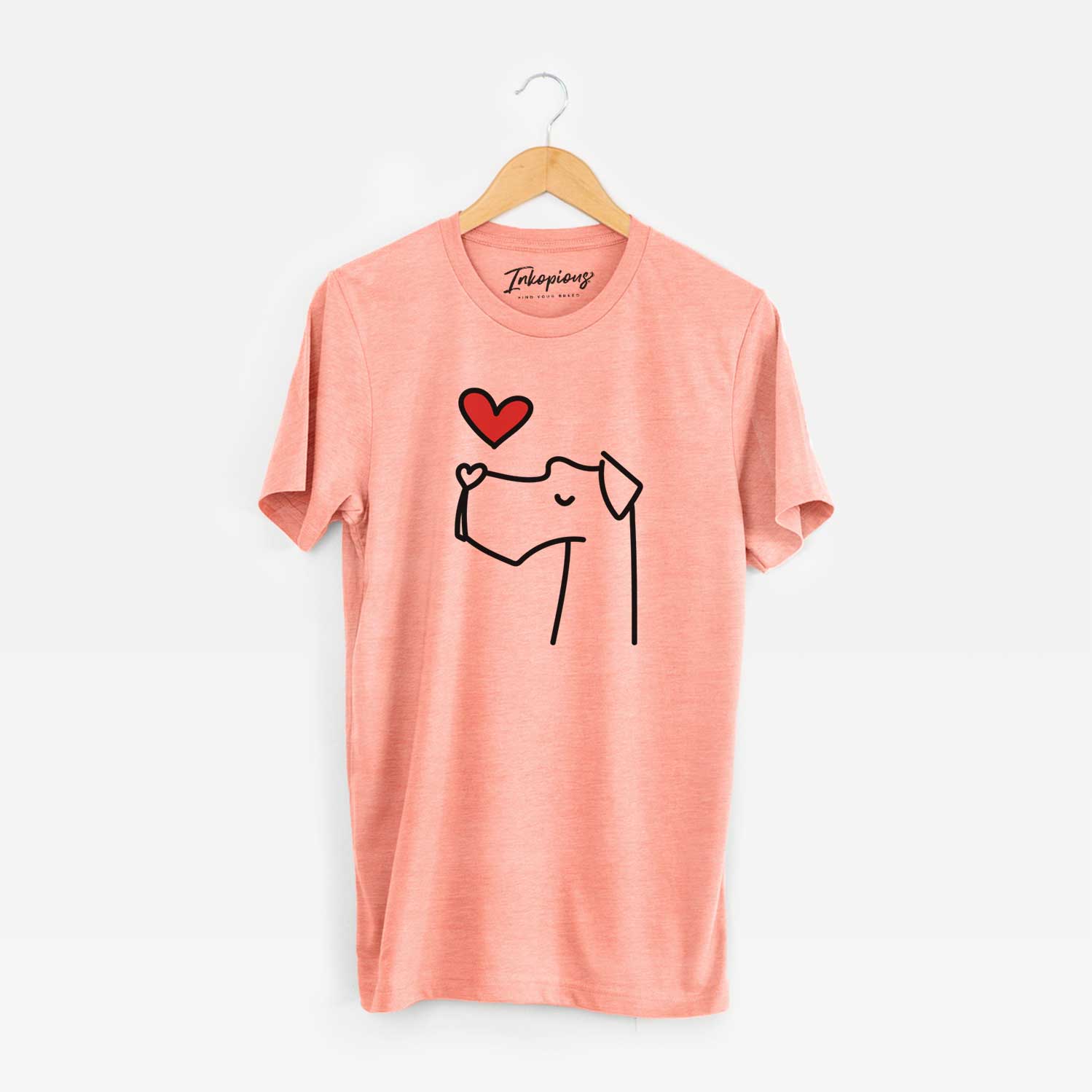 Minimalist line drawing of a Great Dane with a red heart on a Sunset Unisex crewneck