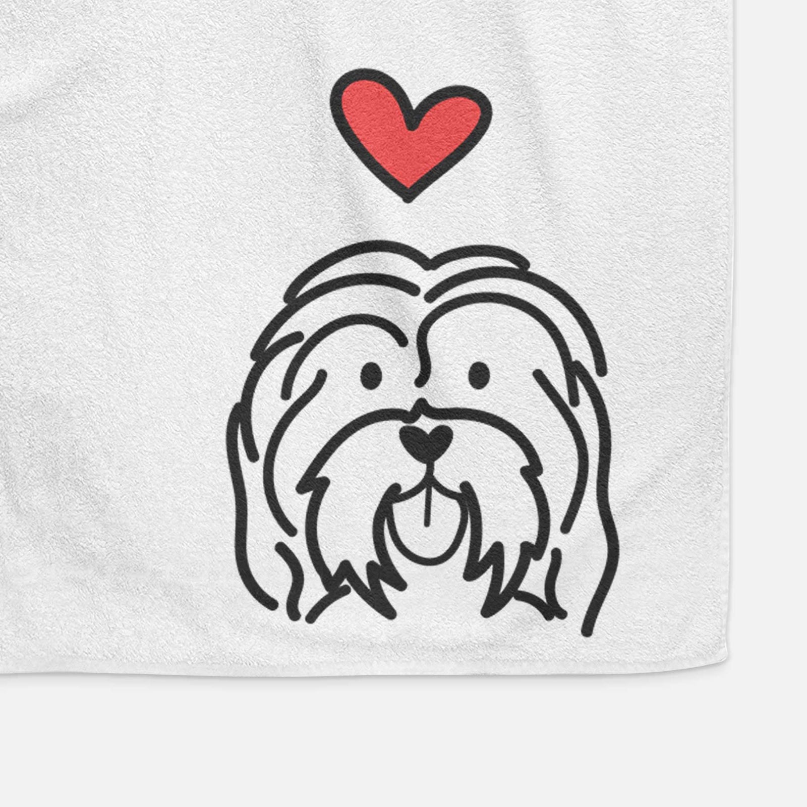 Minimalist line drawing of a Havanese with a red heart on a decorative hand towel