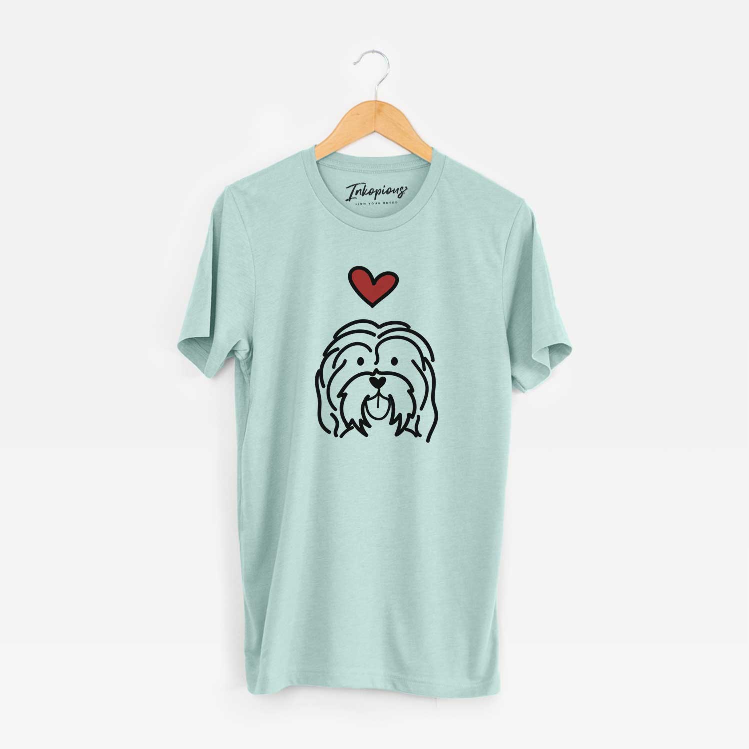 Minimalist line drawing of a Havanese with a red heart on a Heather Sage Unisex crewneck