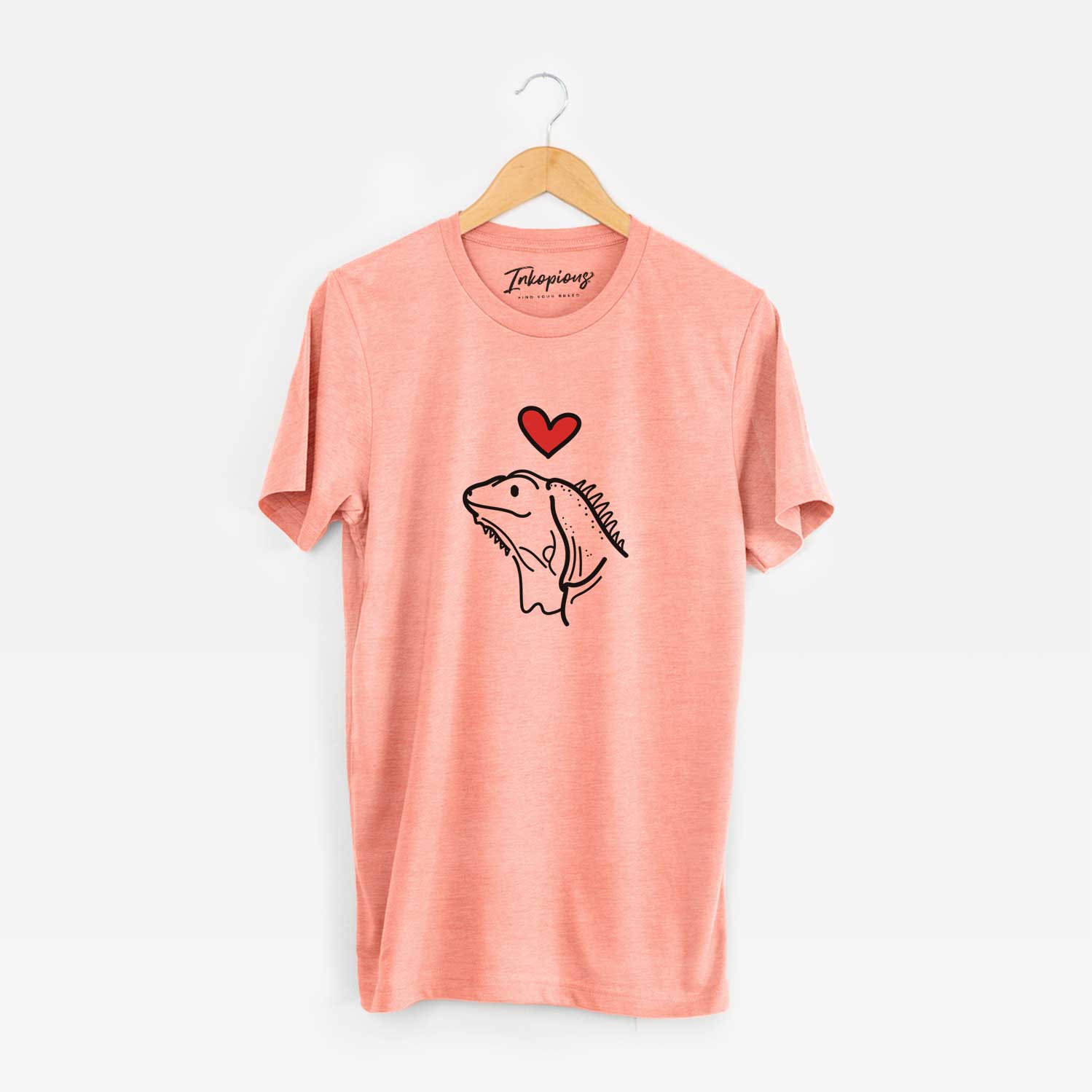 Minimalist line drawing of Louie the Iguana with a red heart on a Sunset Unisex crewneck