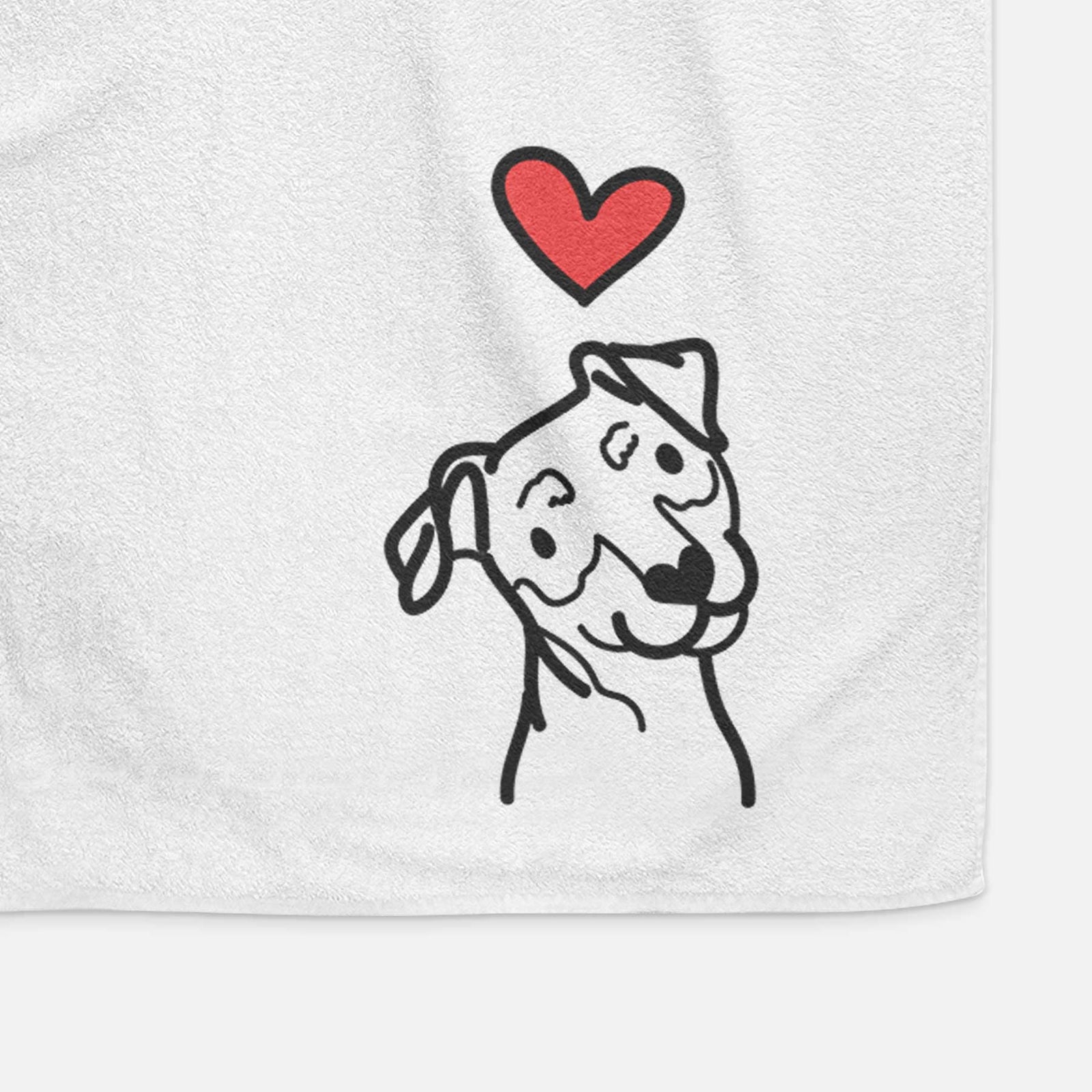 Minimalist line drawing of a Mini Pinscher with a red heart on a decorative hand towel