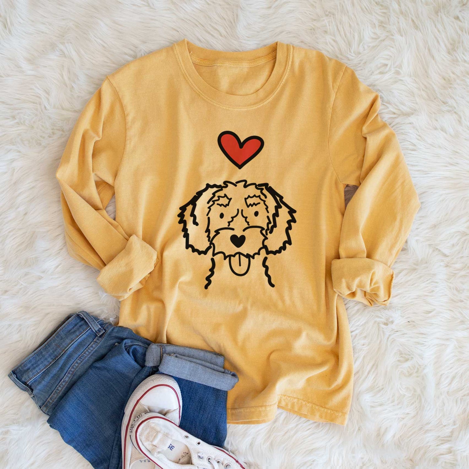 Love Always White Schnoodle - Heavyweight 100% Cotton Long Sleeve