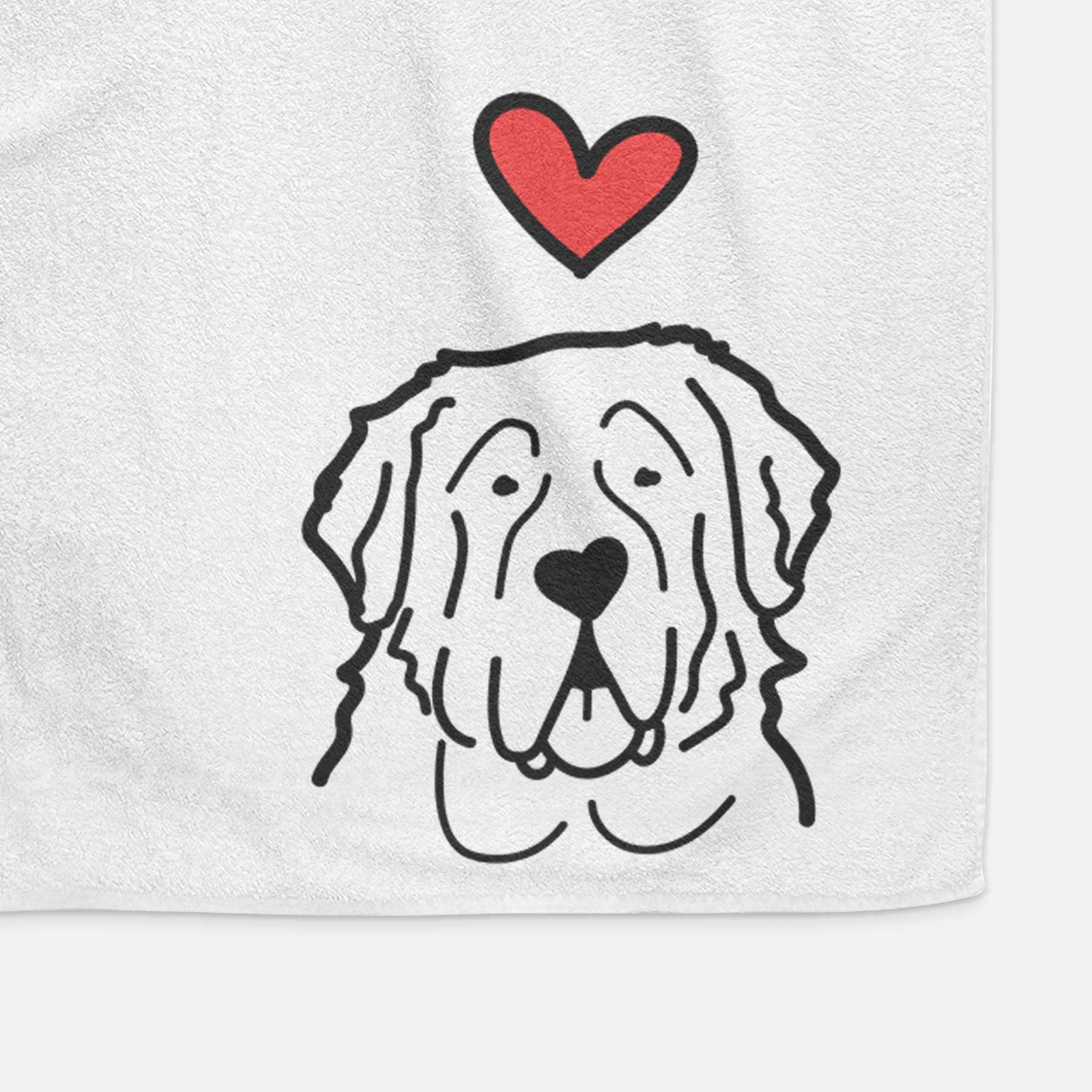 Minimalist line drawing of a Saint Bernard with a red heart on a decorative hand towel