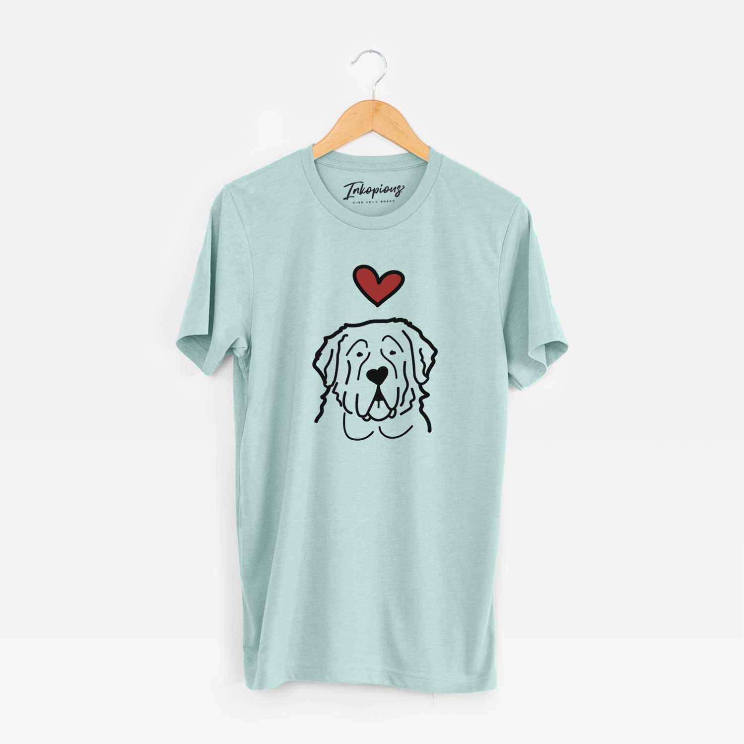 Minimalist line drawing of a Saint Bernard with a red heart on a Heather Sage Unisex crewneck