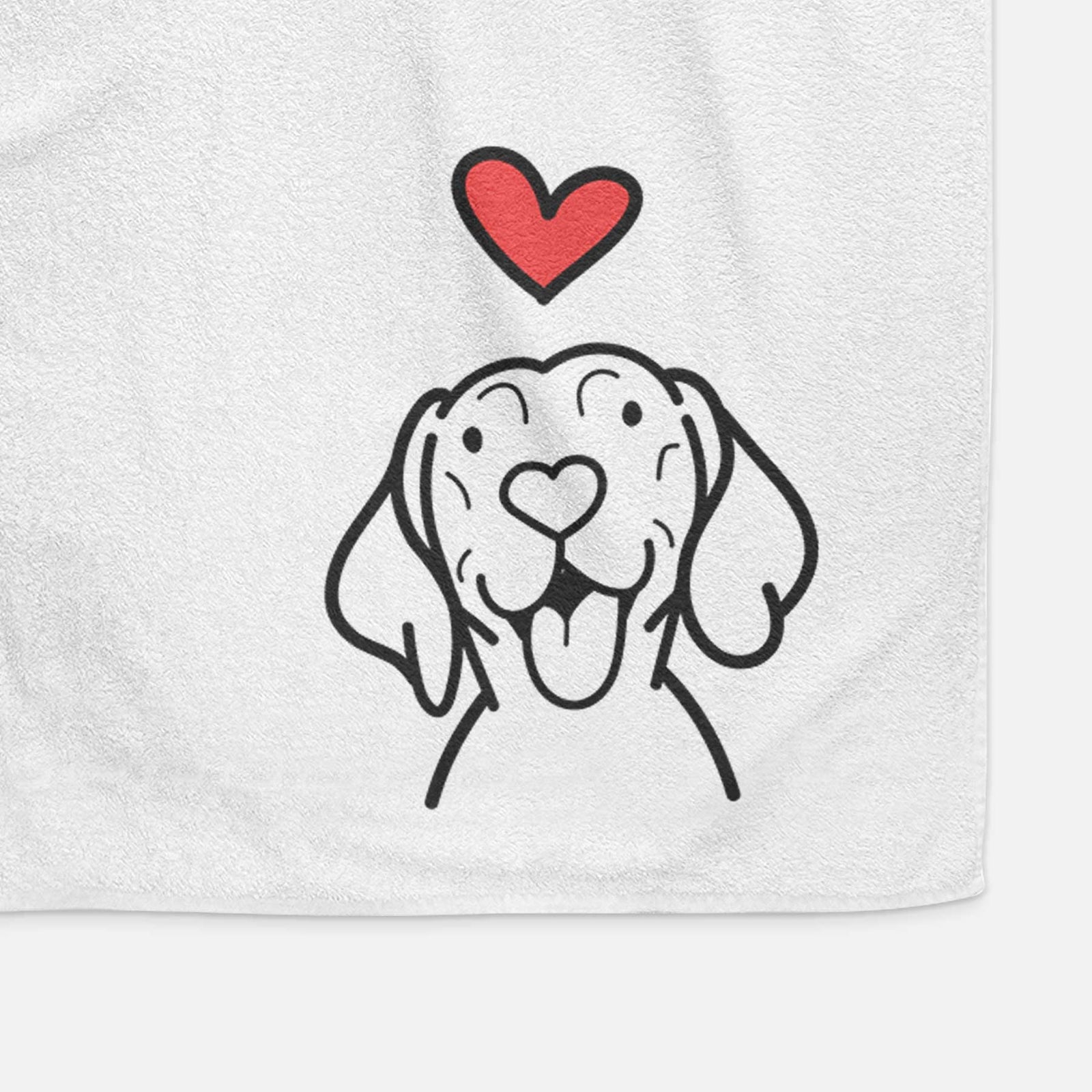 Minimalist line drawing of a Vizsla with a red heart on a decorative hand towel