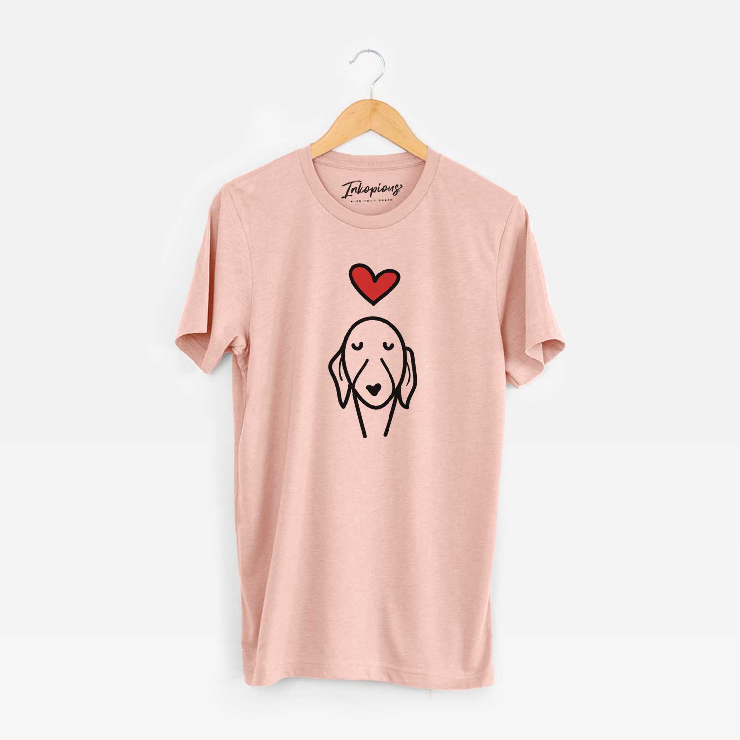 Minimalist line drawing of a Whippet with a red heart on a Peach Unisex crewneck