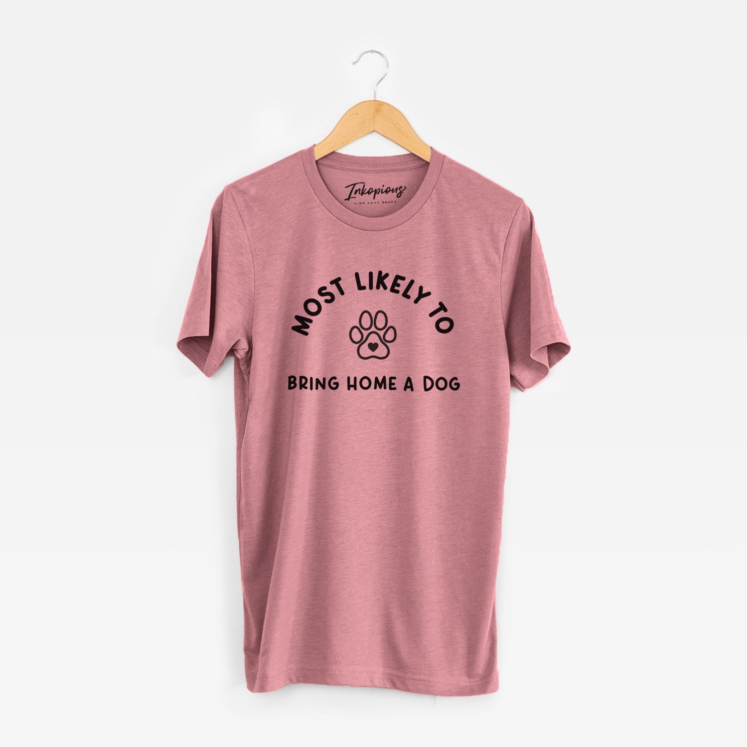 'Most Likely to Bring Home a Dog - Paw' design on a Mauve Unisex crewneck