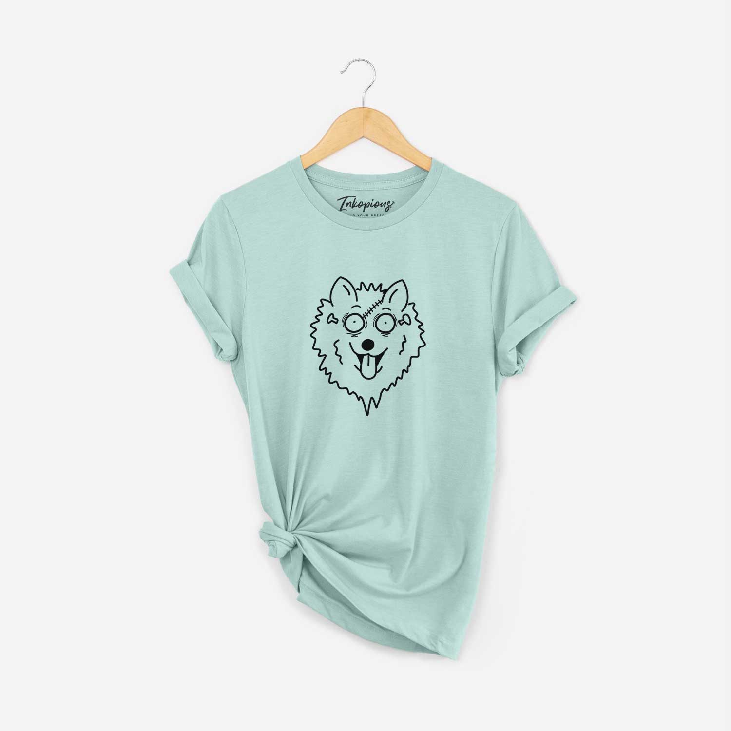 Minimalist line drawing of American Eskimo - Nightmare Collection on a Heather Sage Unisex crewneck