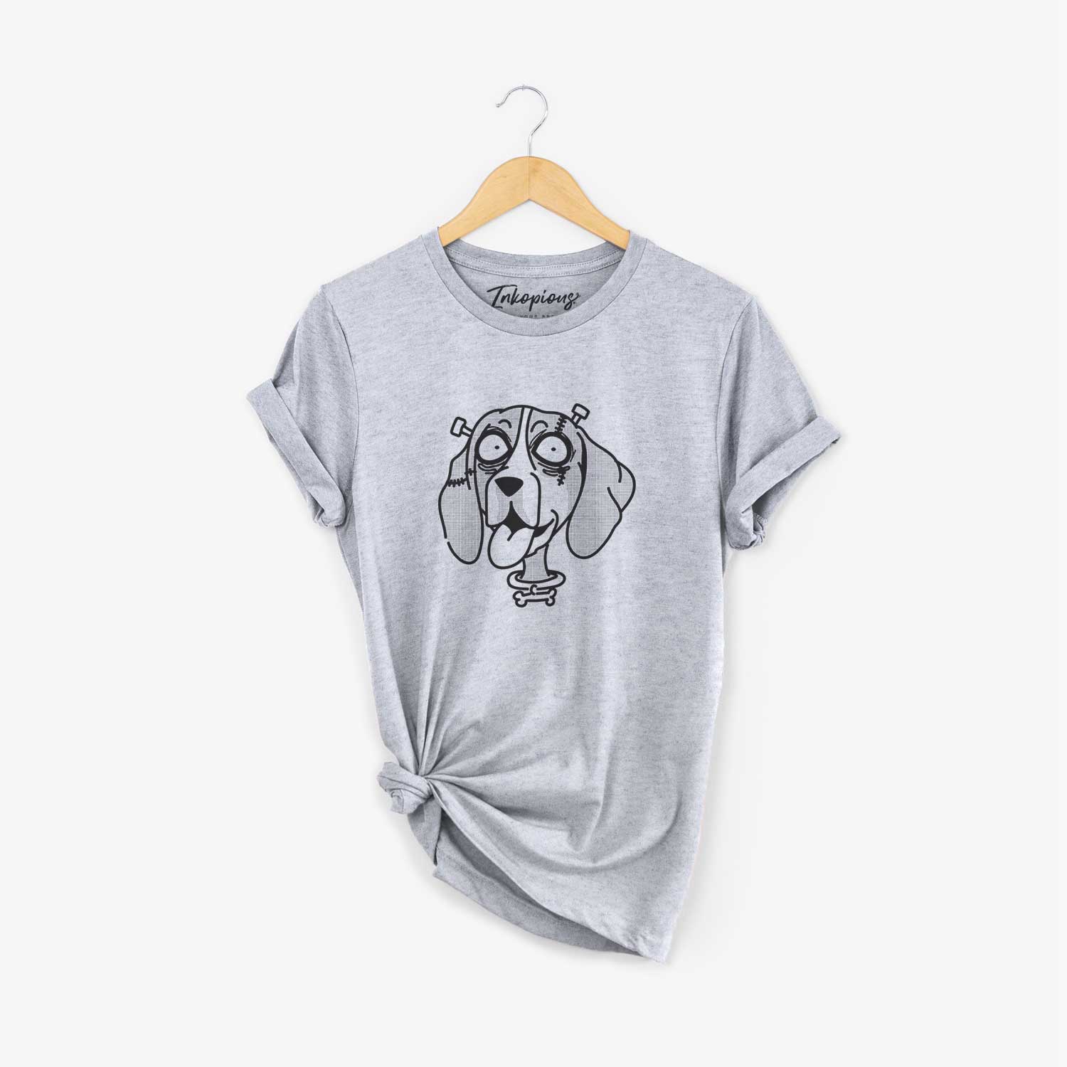 Minimalist line drawing of Bluetick Coonhound - Nightmare Collection on a Grey Unisex crewneck