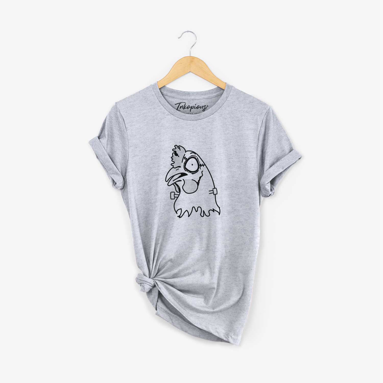 Minimalist line drawing of Chicken - Nightmare Collection on a Grey Unisex crewneck