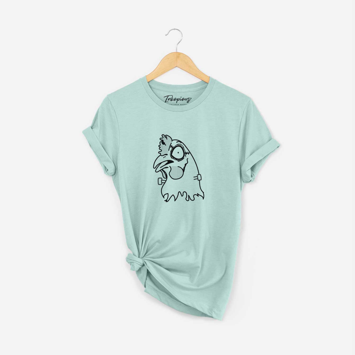 Minimalist line drawing of Chicken - Nightmare Collection on a Heather Sage Unisex crewneck