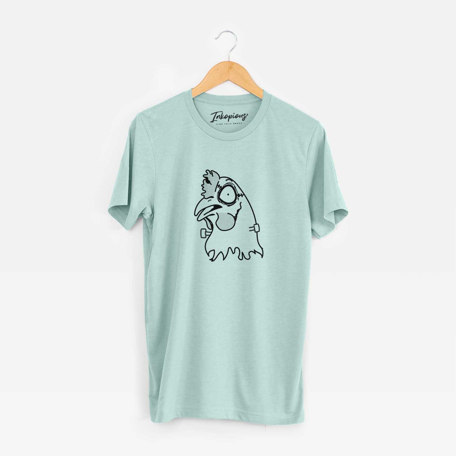 Minimalist line drawing of Chicken - Nightmare Collection on a Heather Sage Unisex crewneck