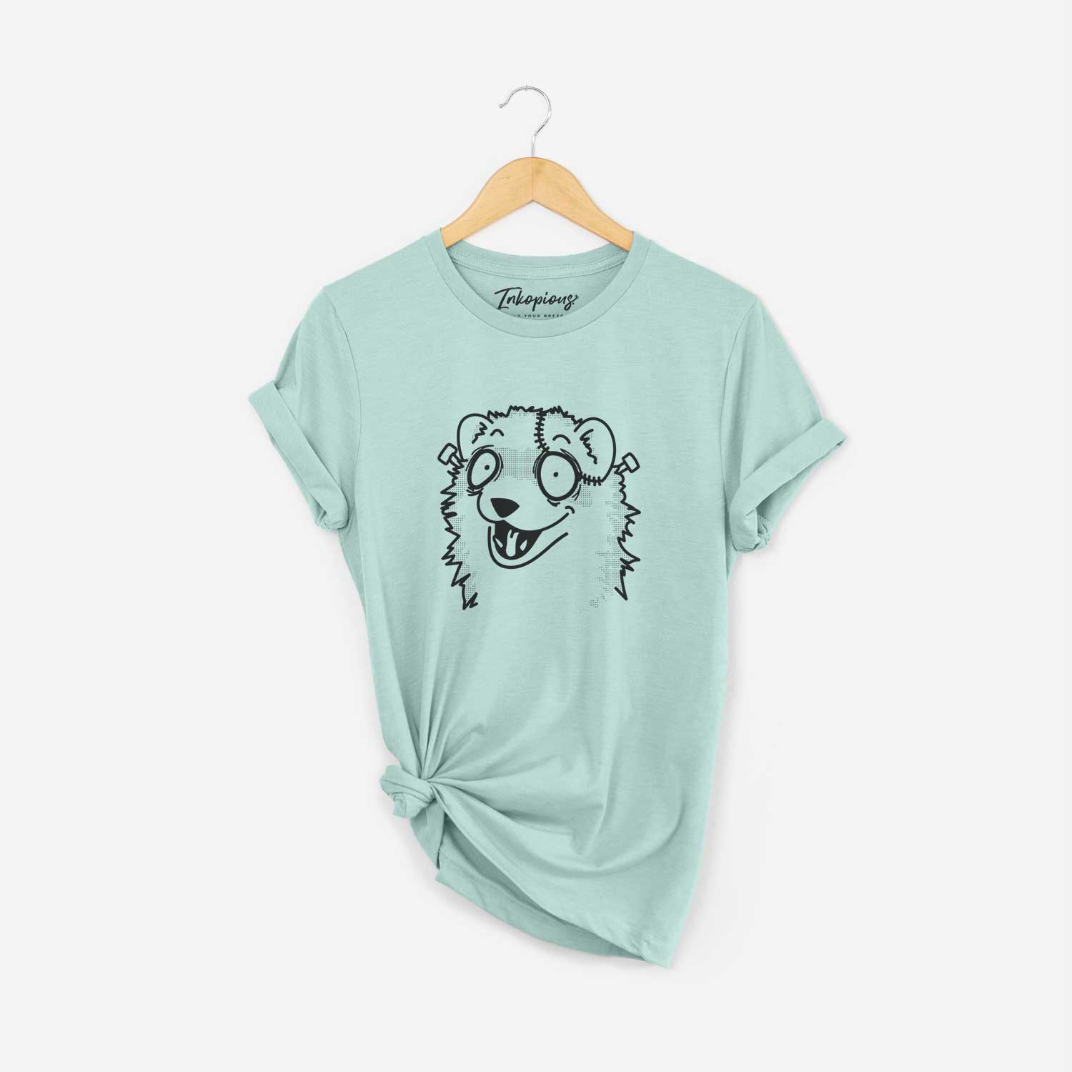 Minimalist line drawing of Ferret - Nightmare Collection on a Heather Sage Unisex crewneck