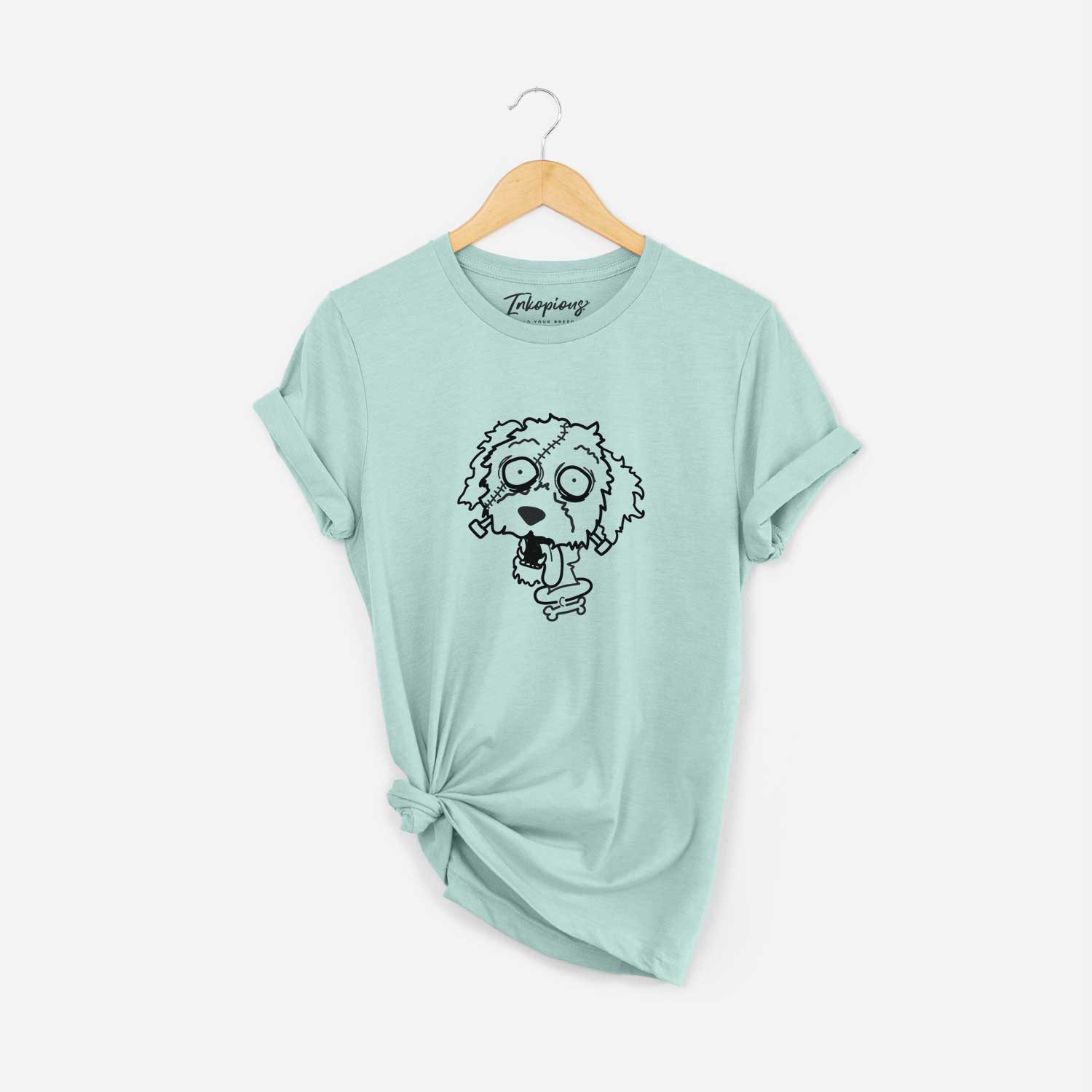 Minimalist line drawing of Labradoodle - Nightmare Collection on a Heather Sage Unisex crewneck