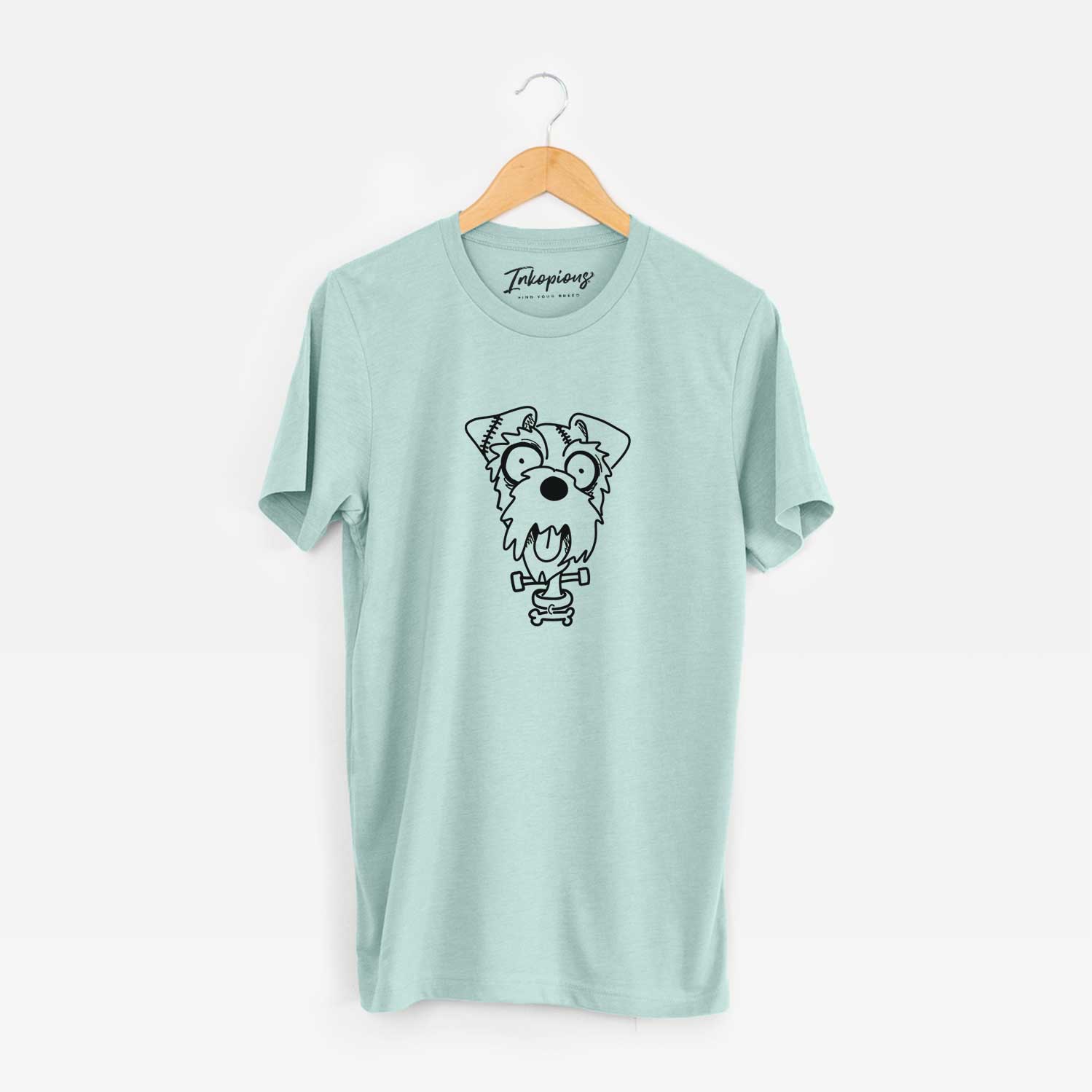 Minimalist line drawing of Mini Schnauzer - Nightmare Collection on a Heather Sage Unisex crewneck