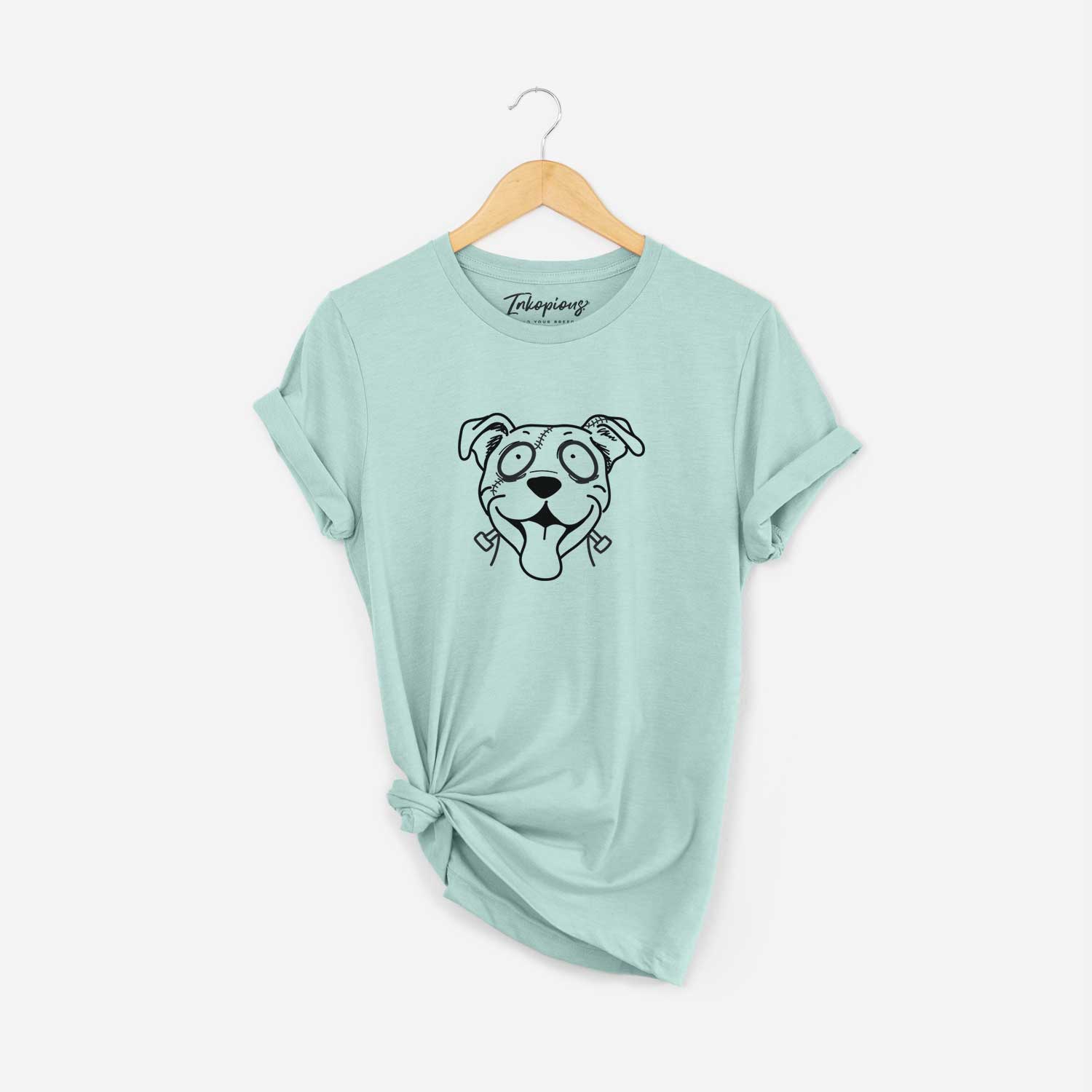 Minimalist line drawing of Pitbull - Nightmare Collection on a Heather Sage Unisex crewneck