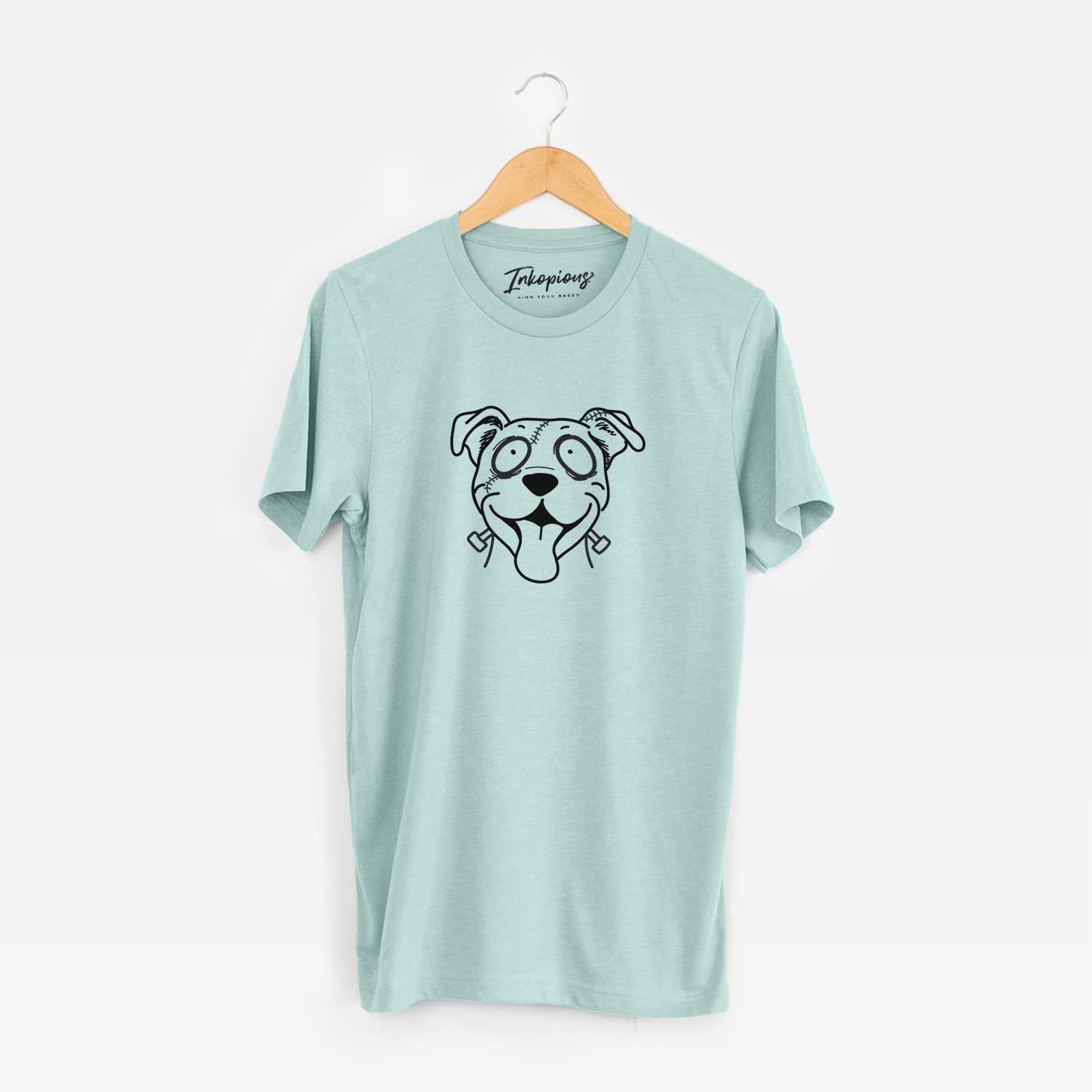 Minimalist line drawing of Pitbull - Nightmare Collection on a Heather Sage Unisex crewneck