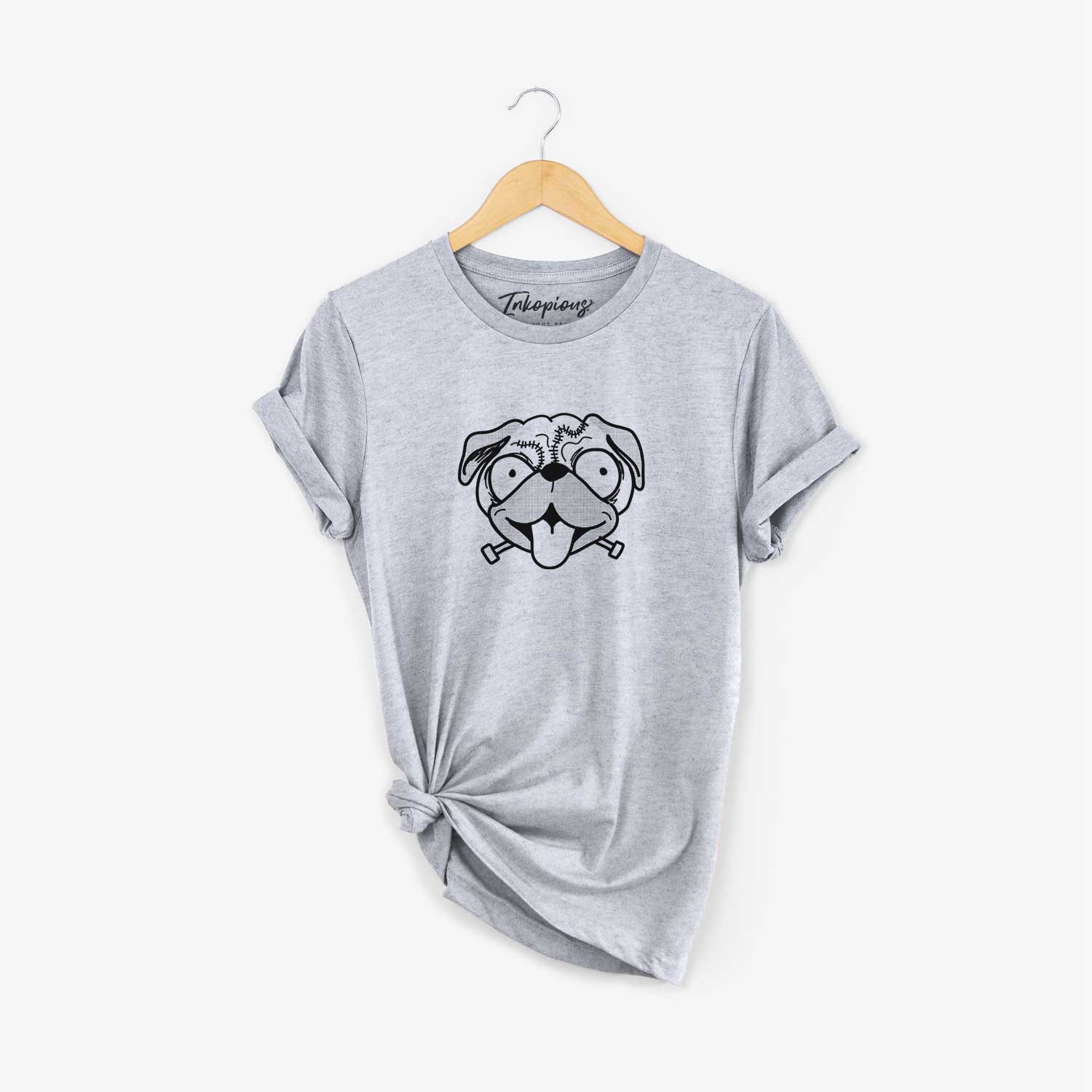 Minimalist line drawing of Pug - Nightmare Collection on a Grey Unisex crewneck
