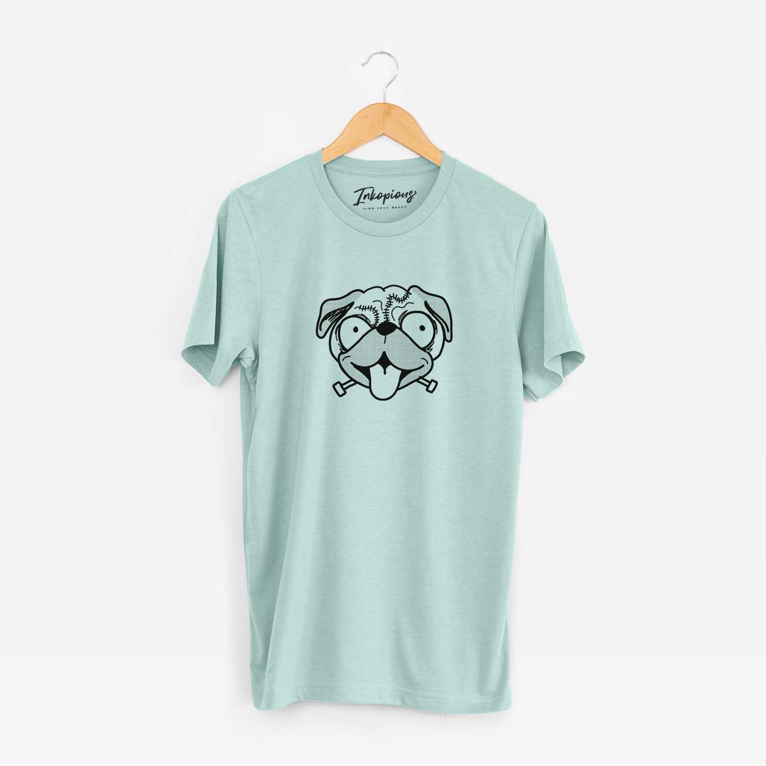 Minimalist line drawing of Pug - Nightmare Collection on a Heather Sage Unisex crewneck