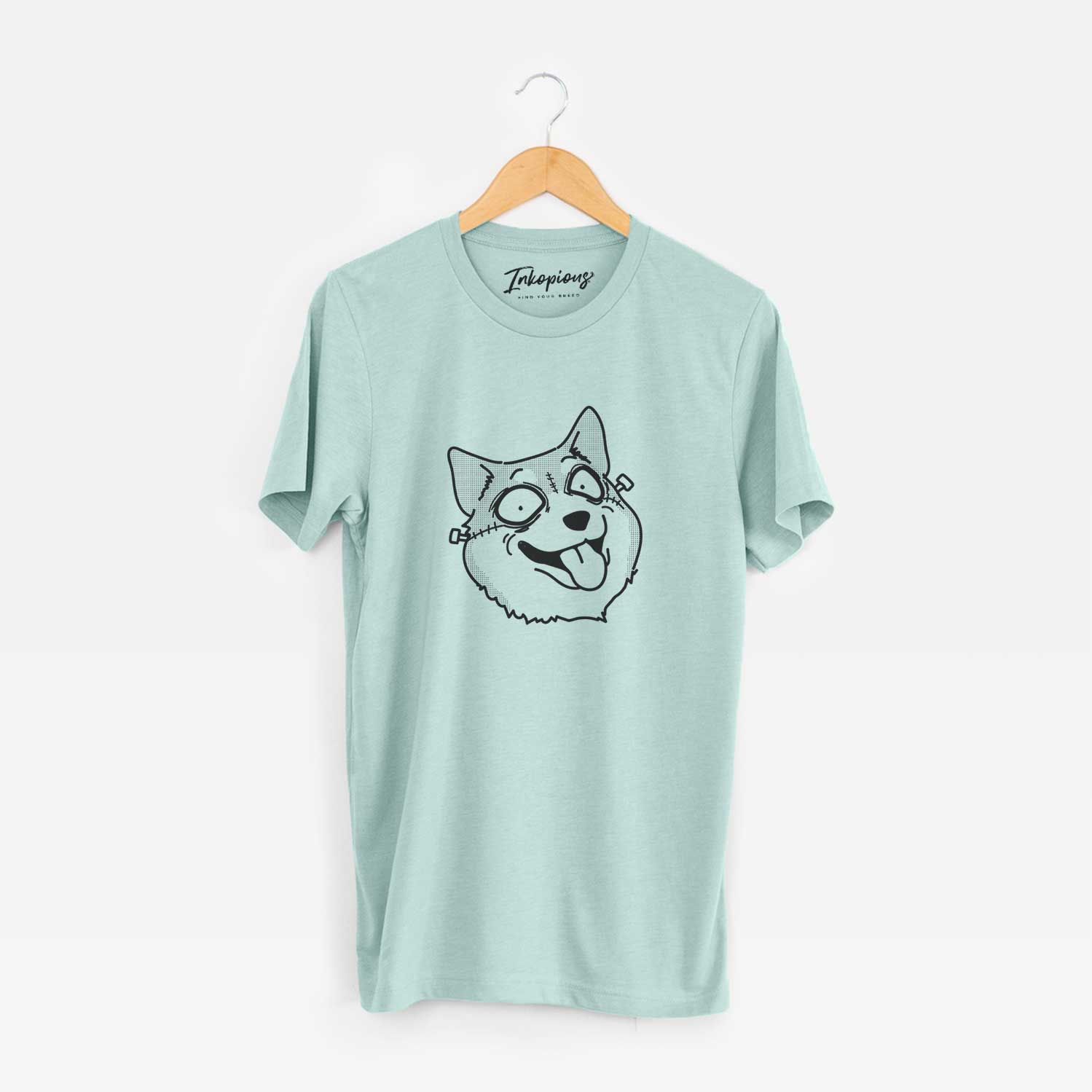 Minimalist line drawing of Shiba Inu - Nightmare Collection on a Heather Sage Unisex crewneck