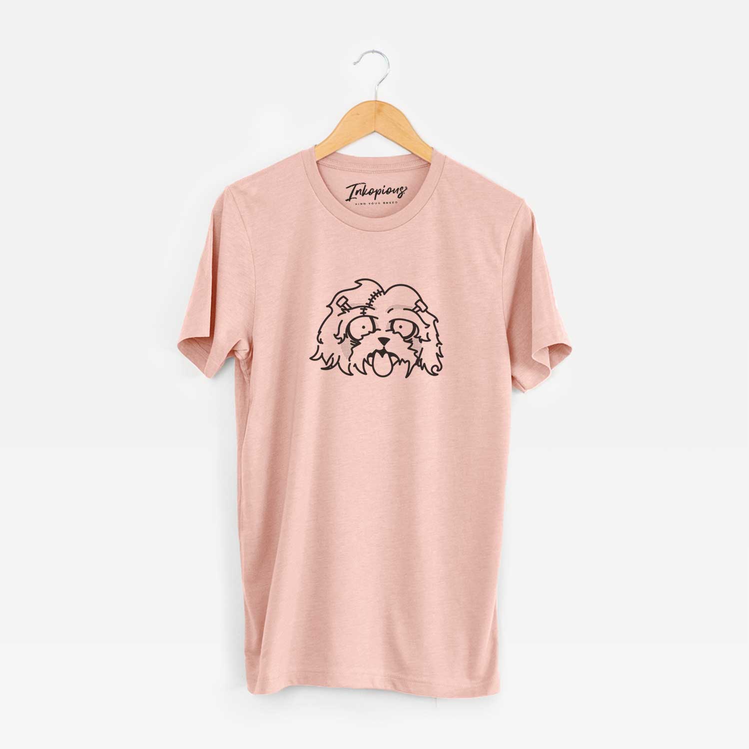 Minimalist line drawing of Shih Tzu - Nightmare Collection on a Peach Unisex crewneck
