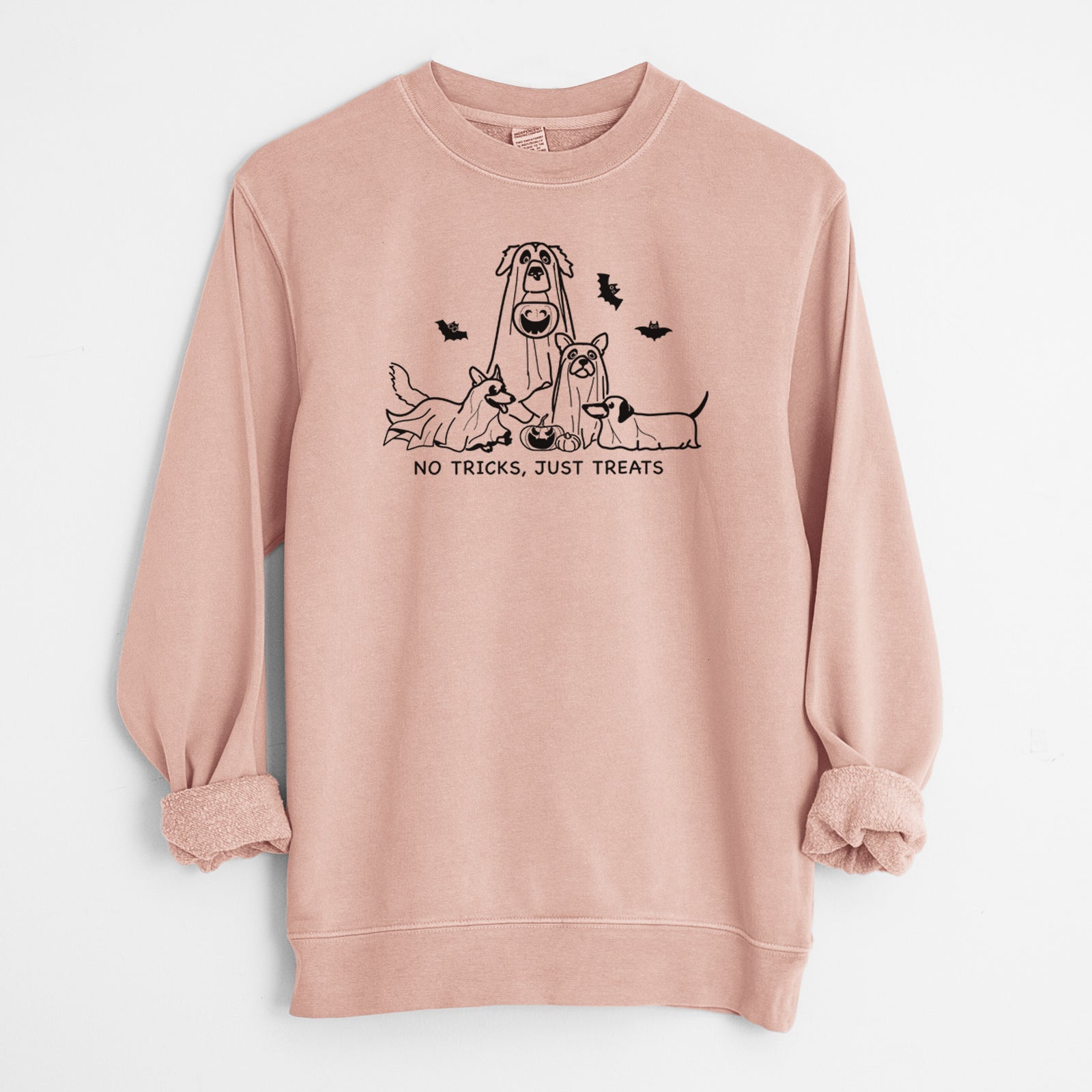 'Ghost Pups' design on a Dusty Pink Unisex pigment dyed crew sweatshirt