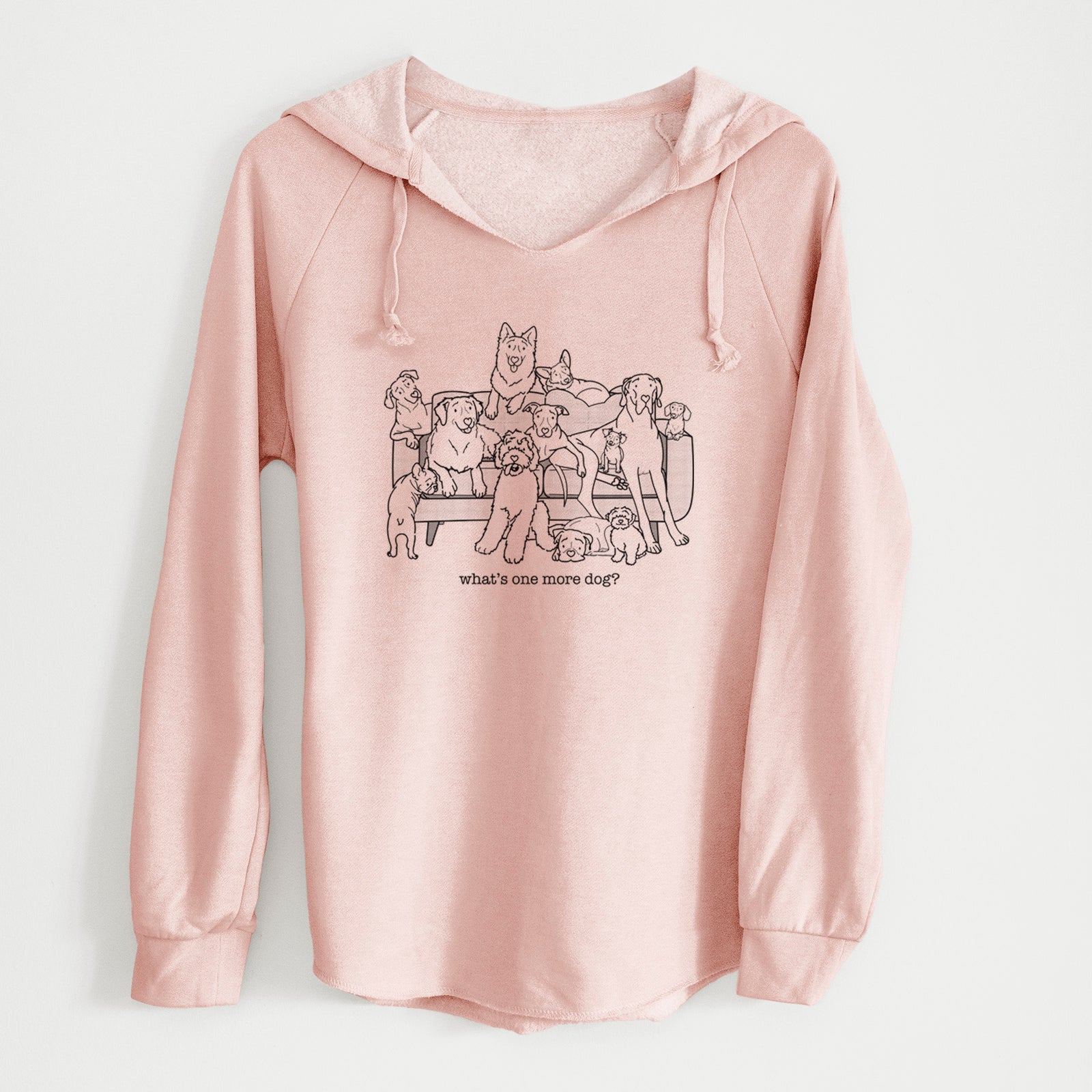 'What's One More Dog?' design on a Blush Cali Wave Hooded Sweatshirt