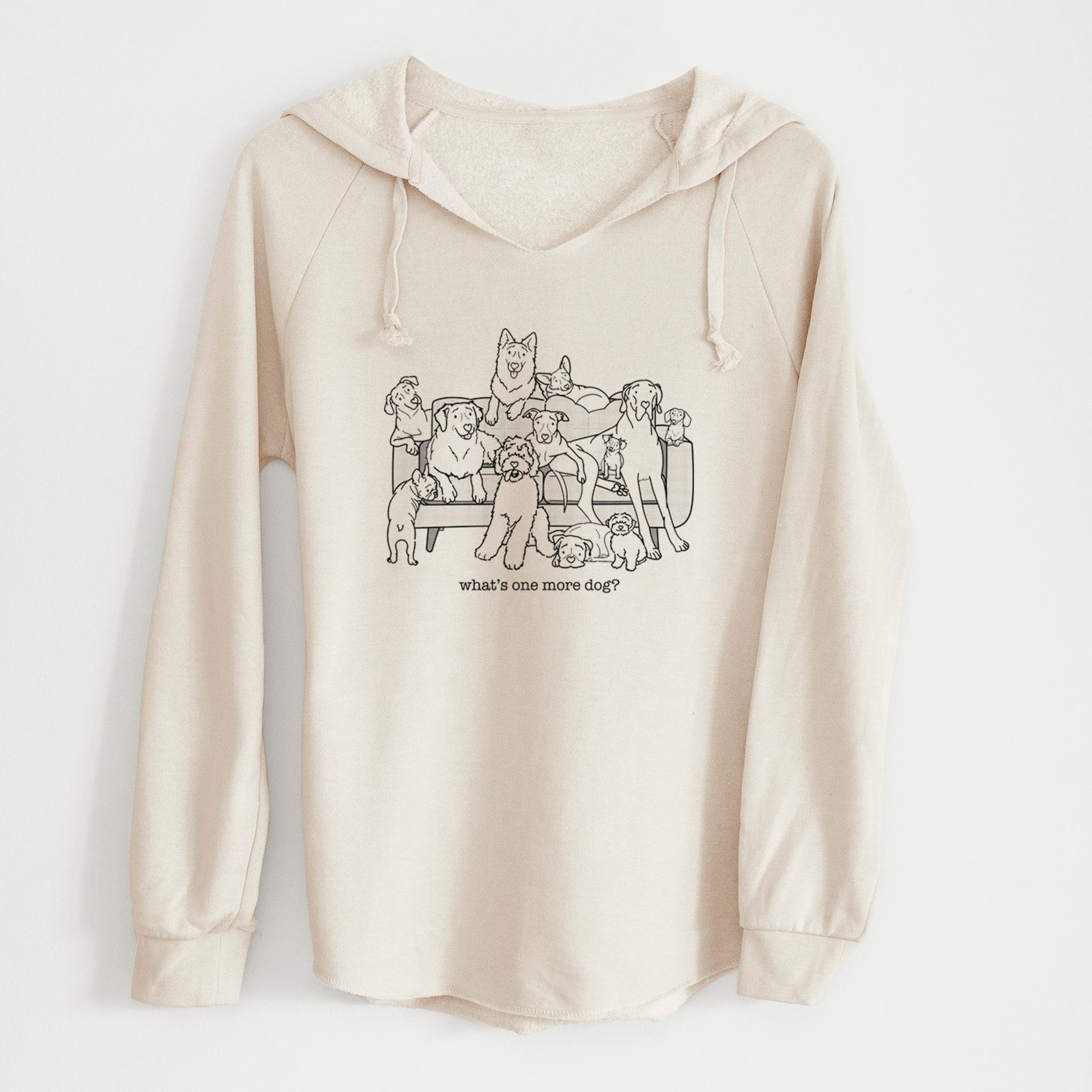 'What's One More Dog?' design on a Bone Cali Wave Hooded Sweatshirt