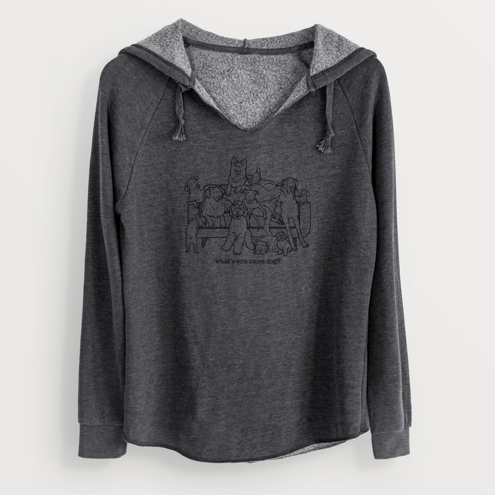 'What's One More Dog?' design on a Charcoal Cali Wave Hooded Sweatshirt